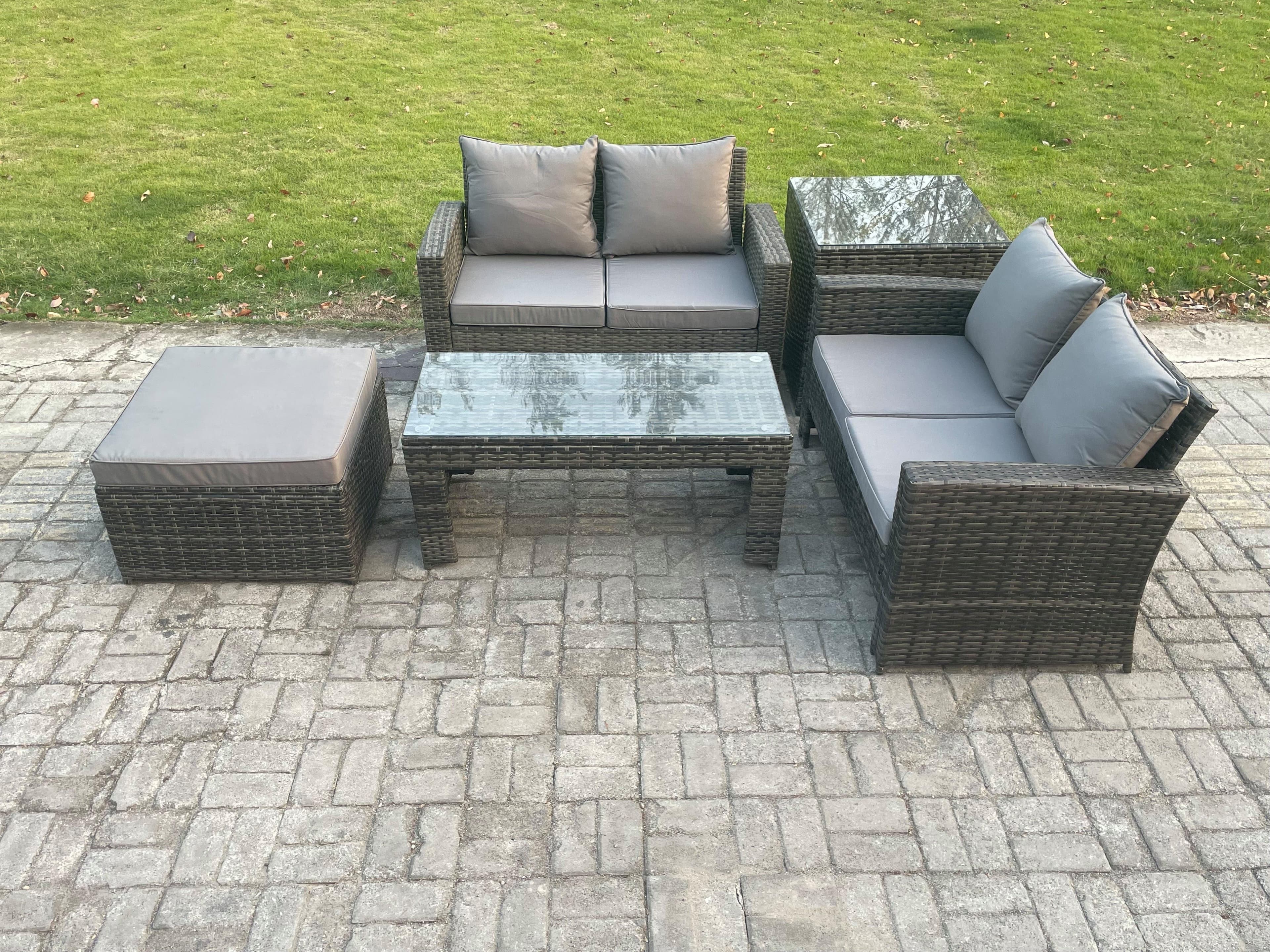 5 Pieces Garden Furniture Sets Poly Rattan Outdoor Patio Furniture PE Wicker Furniture Set Loveseat Table