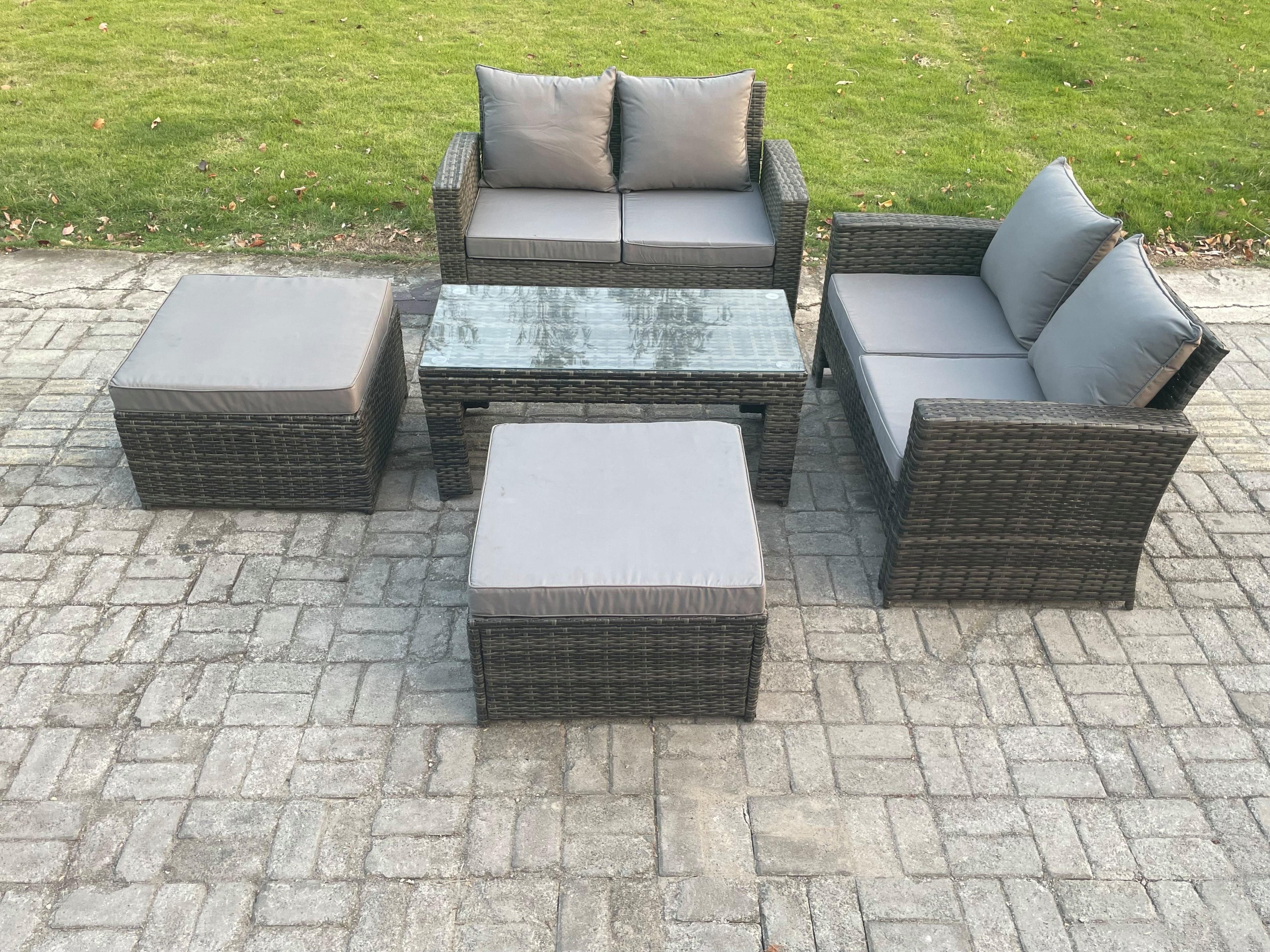 5 Pieces Garden Furniture Sets Poly Rattan Outdoor Patio Furniture Set 2 Big Footstool Garden Backyard