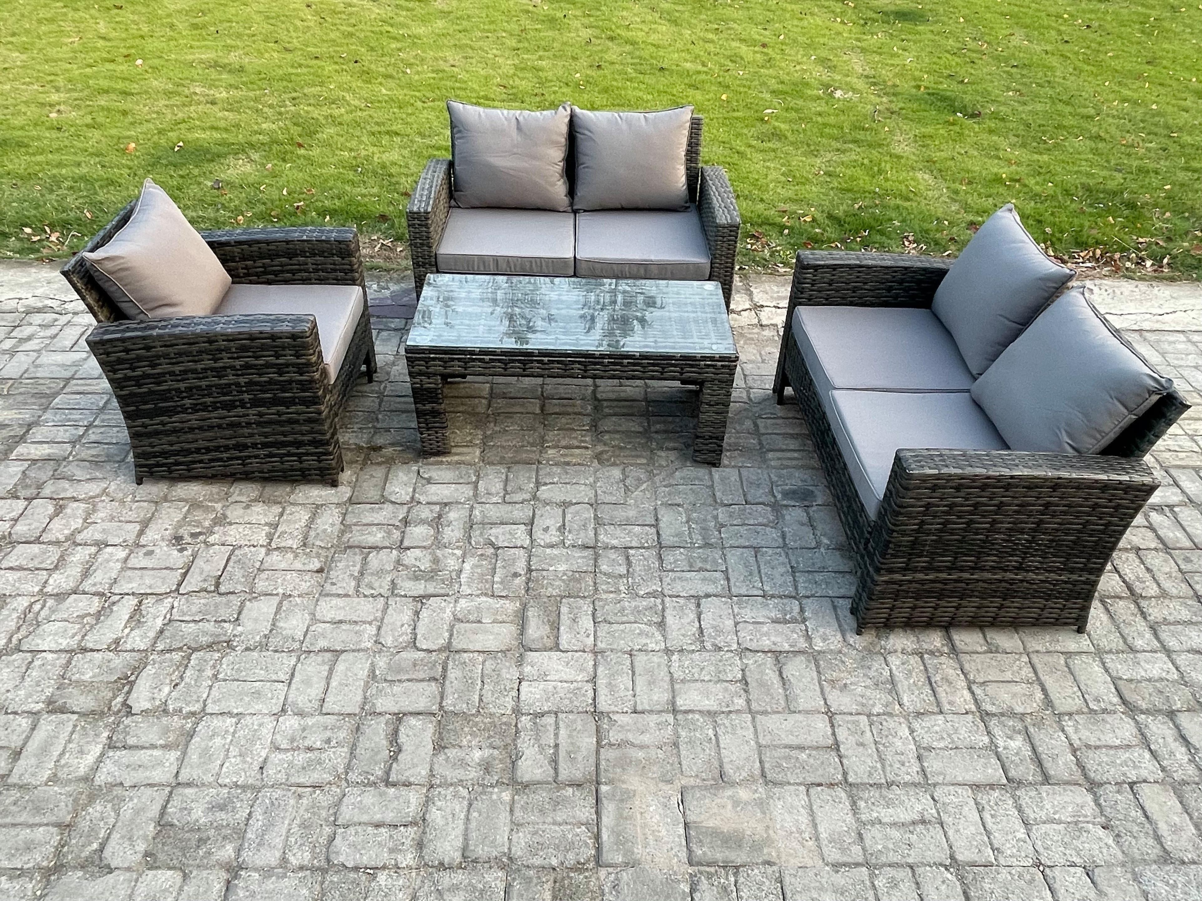 4pcs Rattan Outdoor Garden Furniture Sofa Set Table & Chairs Dark Grey Mixed