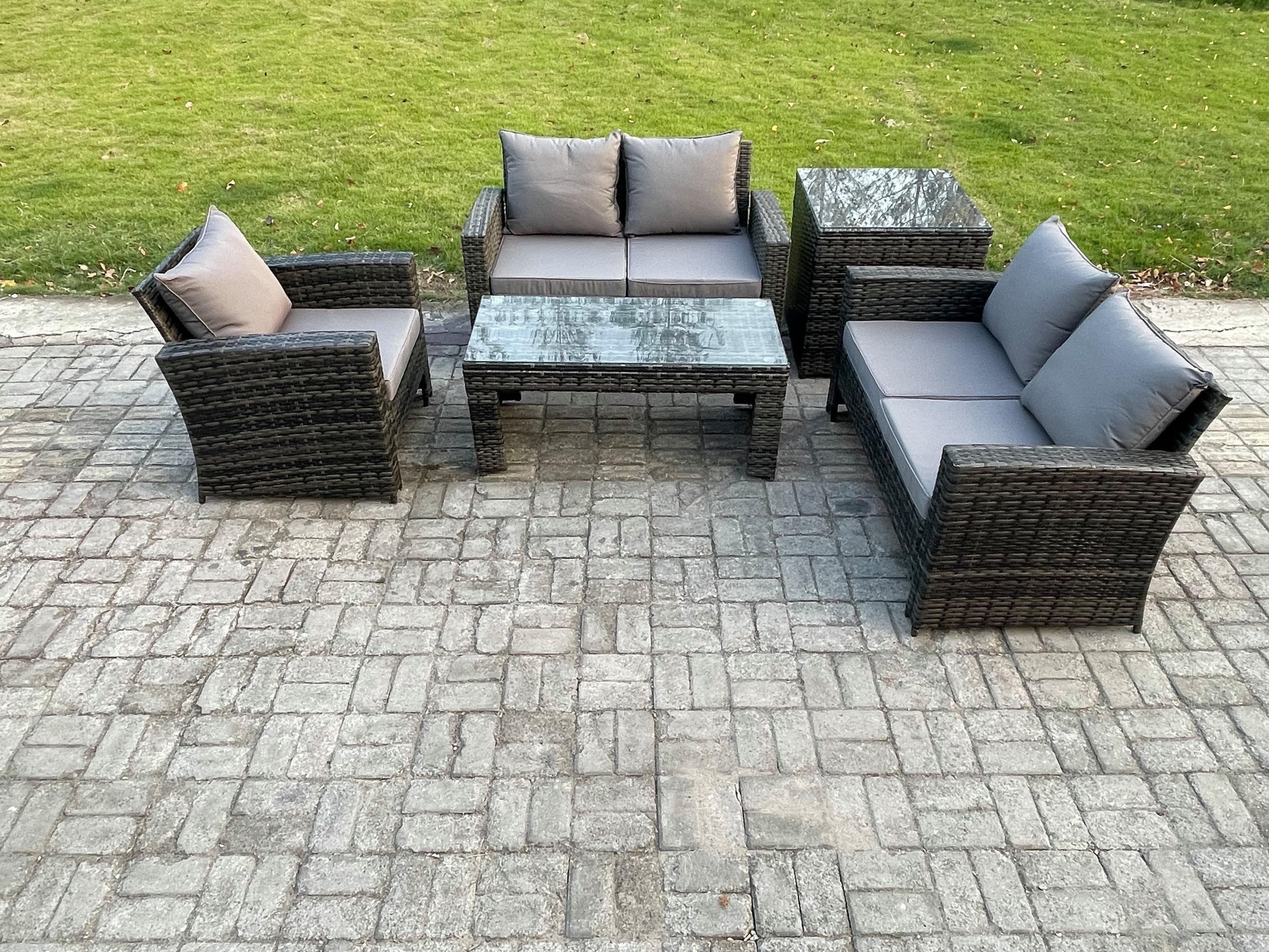 5pcs Rattan Outdoor Garden Furniture Sofa Set Coffee Table Side Table Dark Grey Mixed
