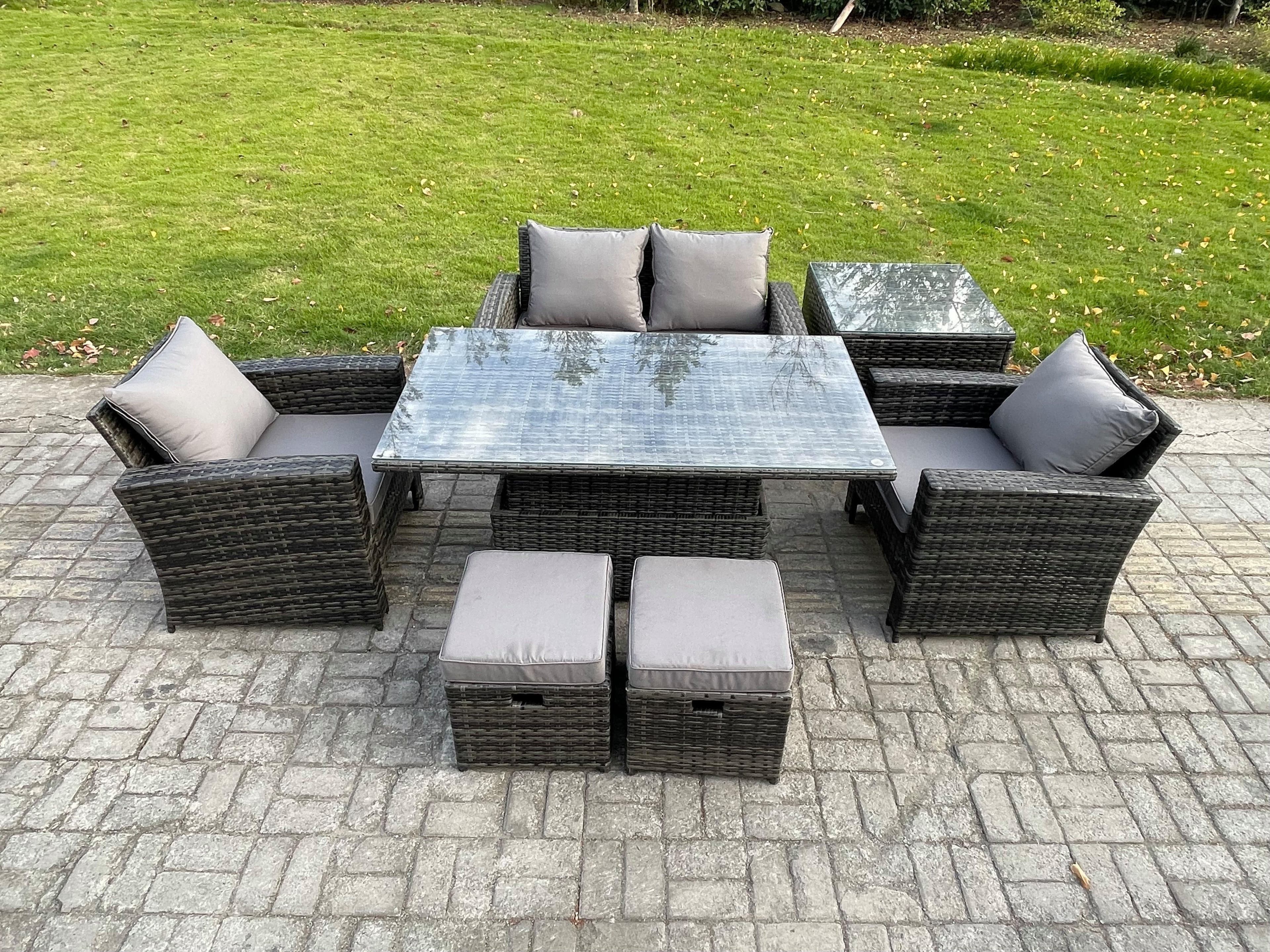 Outdoor Garden Dining Sets Rattan Patio Furniture Sofa Set Rising Lifting Table Side Table