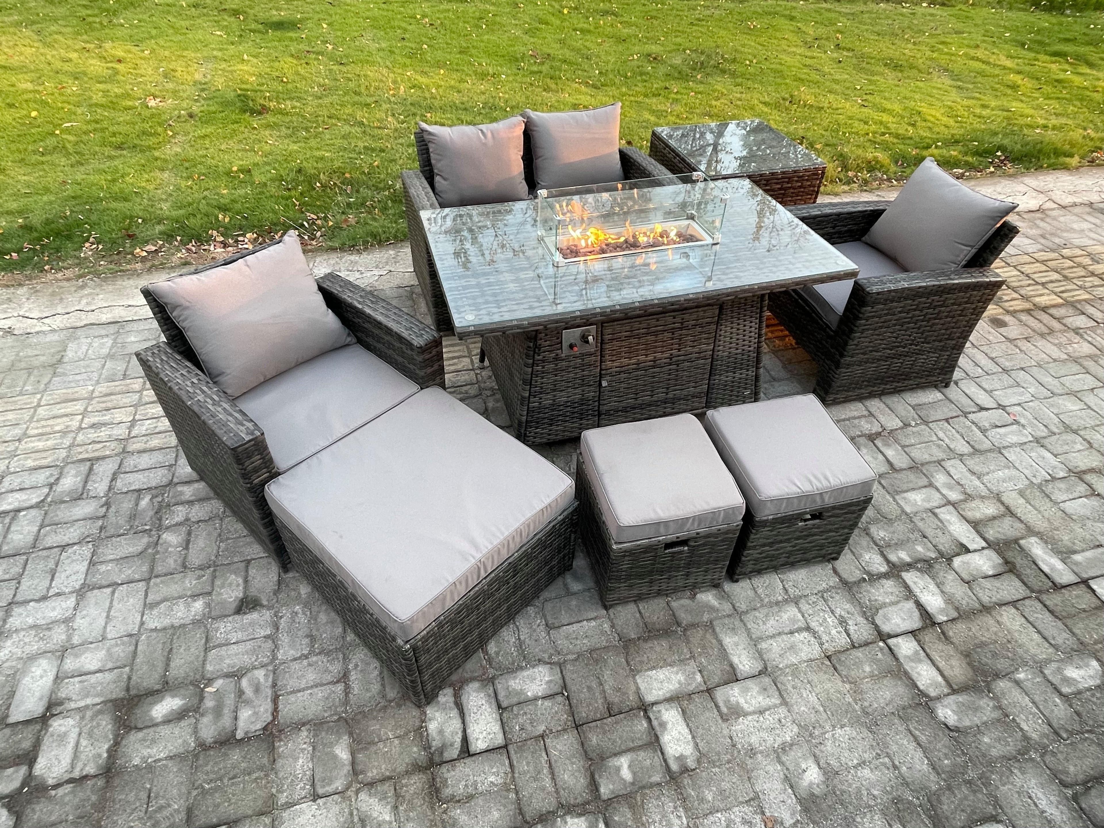 7 Seater Outdoor Rattan Sofa Set Garden Furniture Gas Firepit Dining Table Heater Side Table