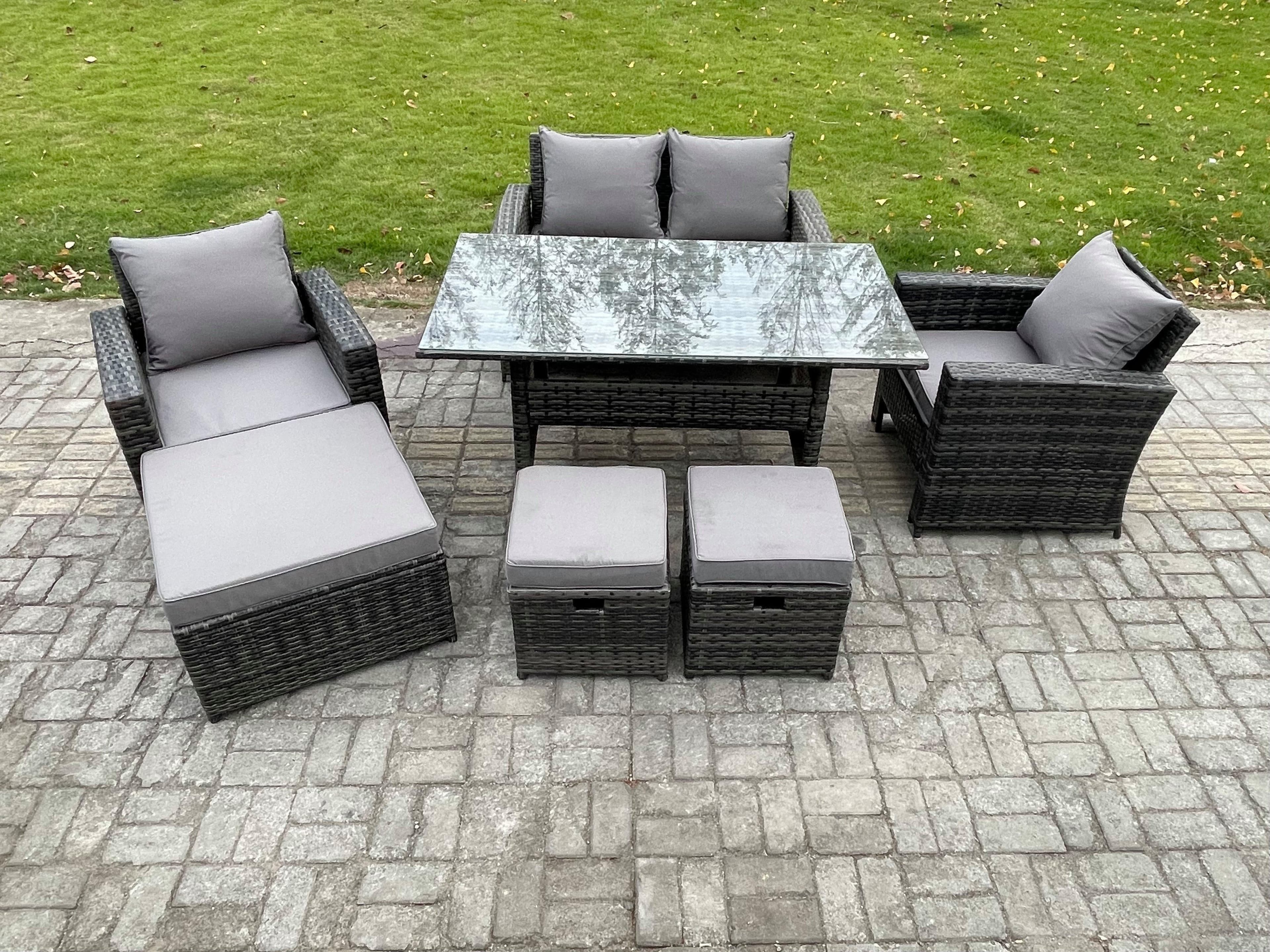7 Seater Outdoor Garden Furniture Set Patio Furniture Rattan Rectangular Dining Table Lounge Sofa