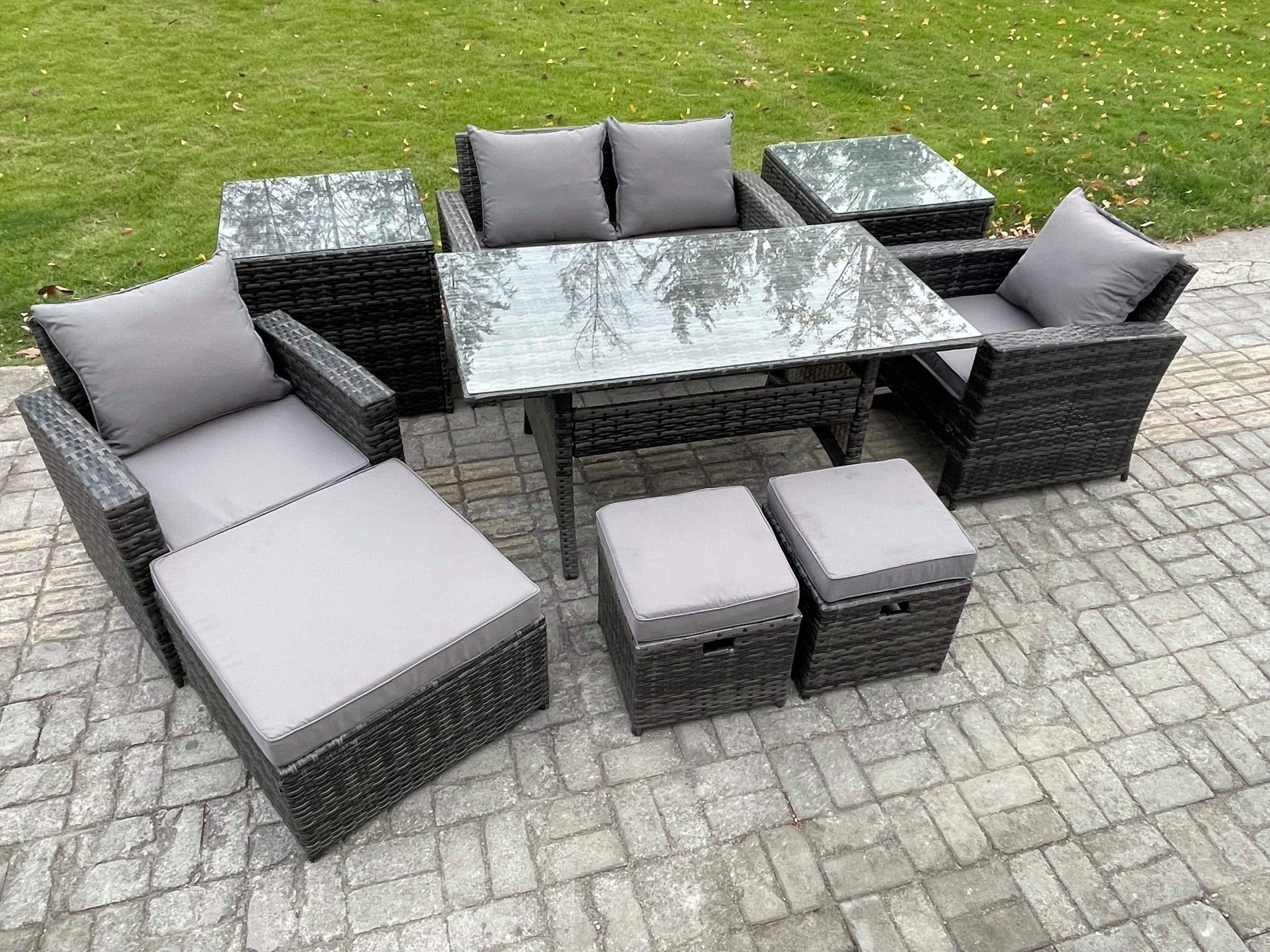 7 Seater PE Wicker Outdoor Garden Furniture Set Patio Furniture Rattan Rectangular Dining Table Lounge Sofa