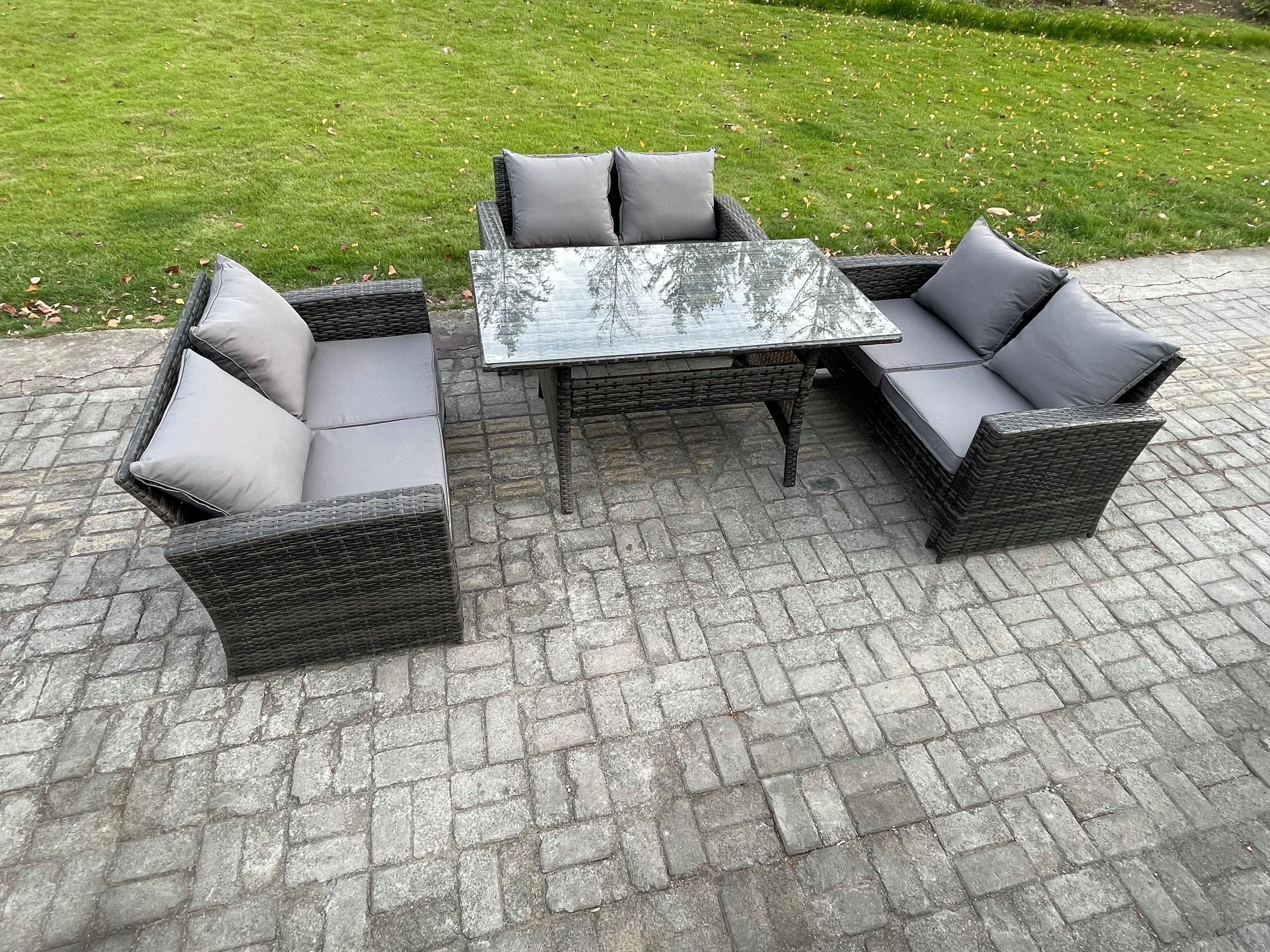 6 Seater Rattan Wicker Garden Furniture Patio Conservatory Sofa Set Indoor Outdoor Dining Table Double Seat Sofa