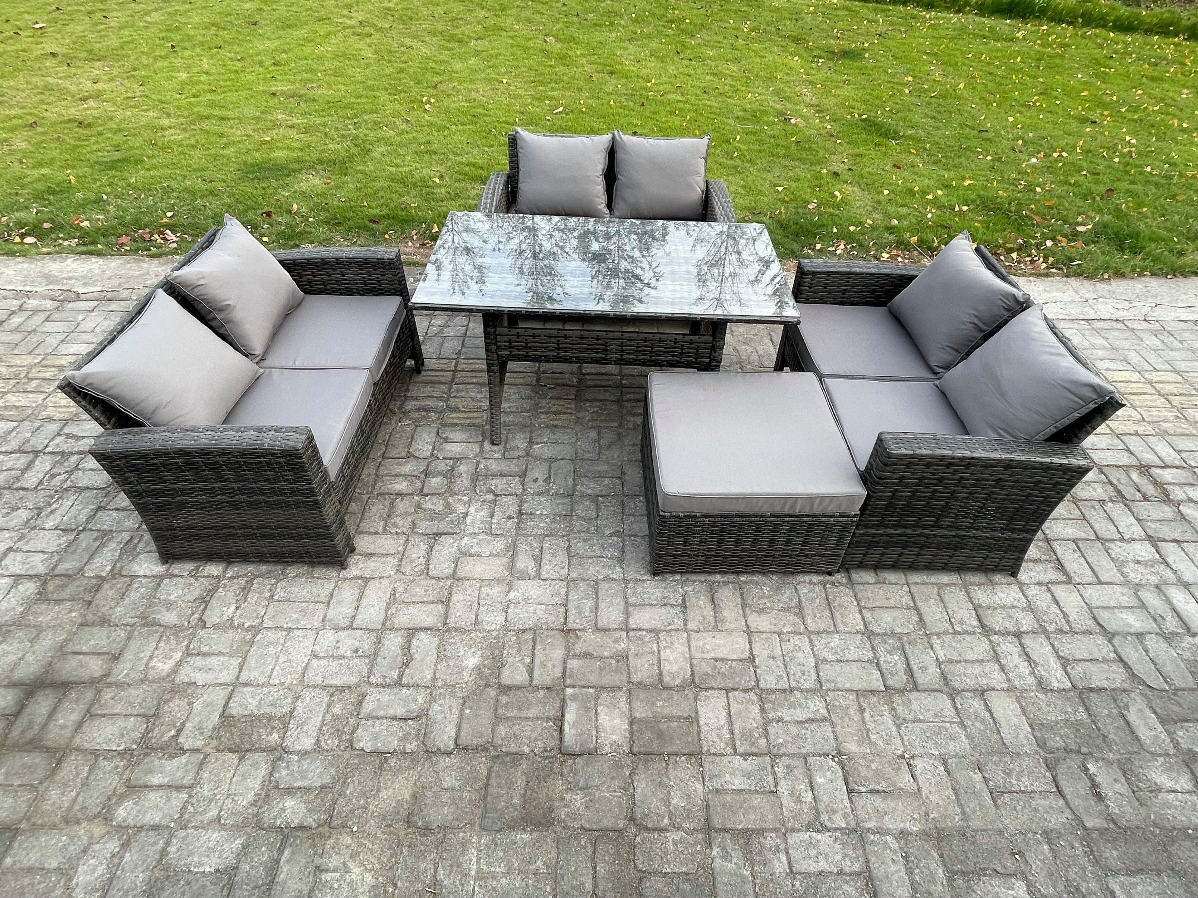 7 Seater Rattan Wicker Garden Furniture Patio Conservatory Sofa Set Indoor Outdoor Dining Table Double Seat Sofa