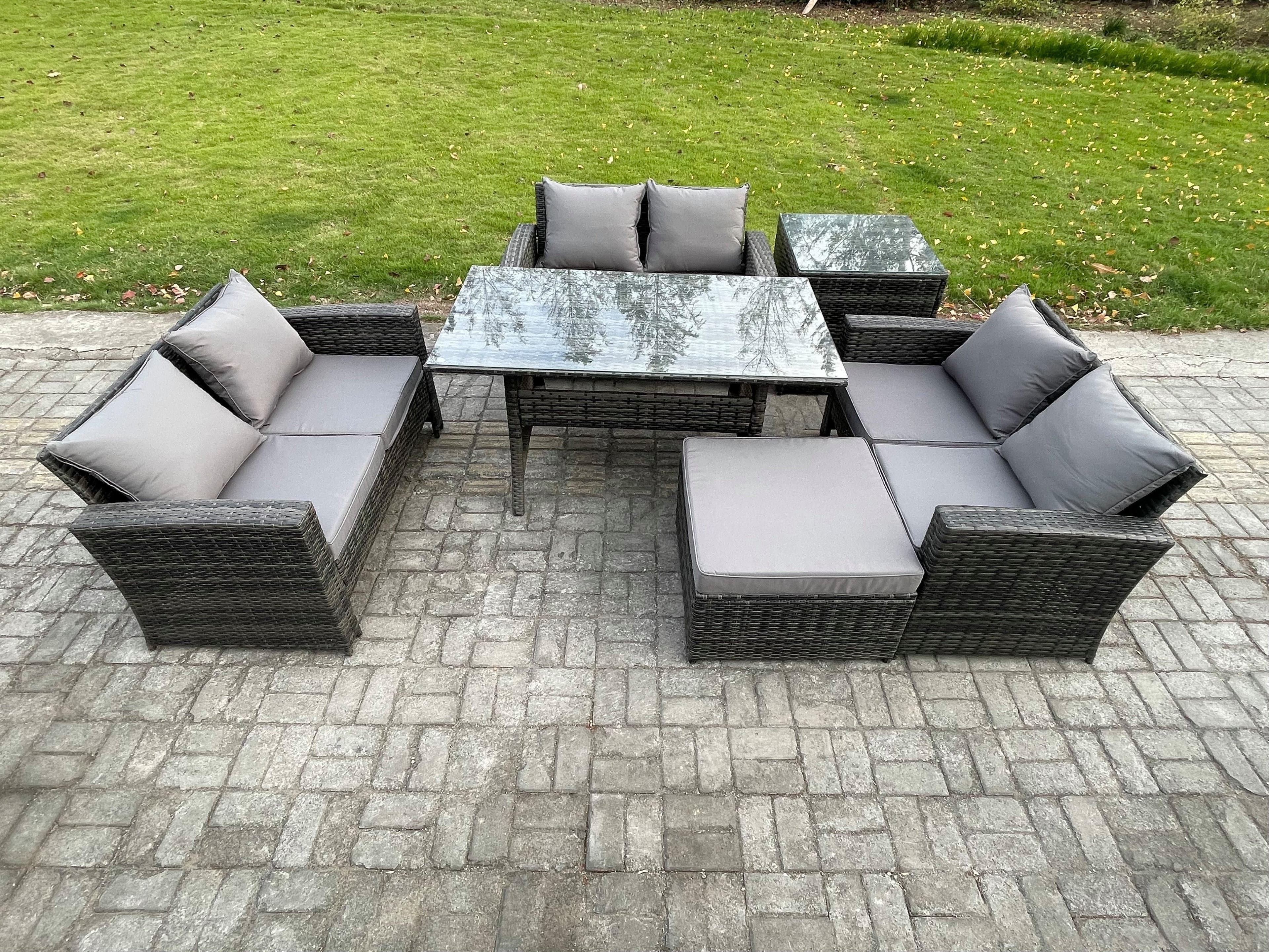 7 Seater Rattan Wicker Garden Furniture Patio Conservatory Sofa Set Indoor Outdoor Dining Table Big Footstool