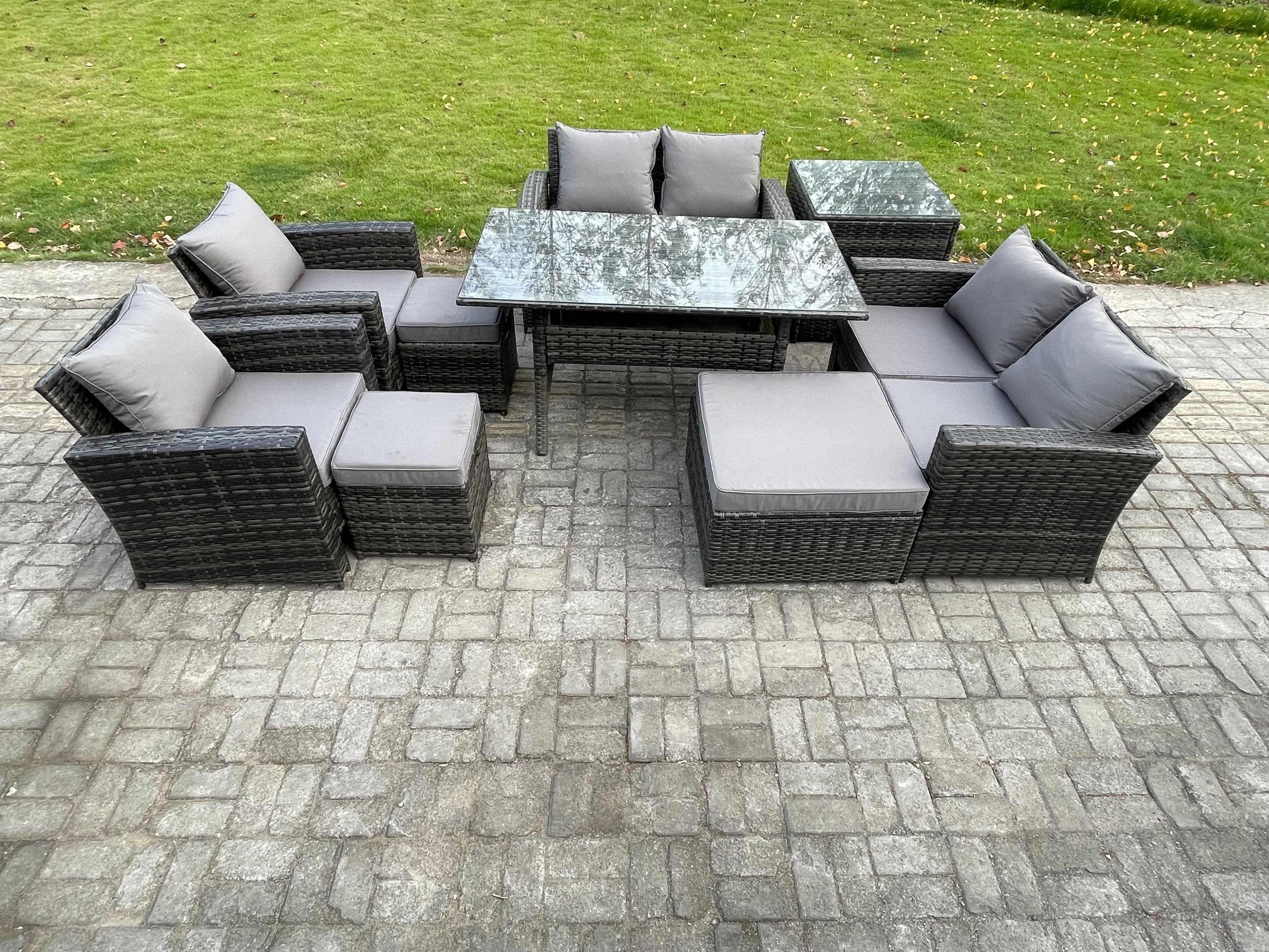 Garden Furniture Sets 9 Pieces Rattan Furniture Handmade Wicker Patio Sofa Set 3 Footstools Side Table