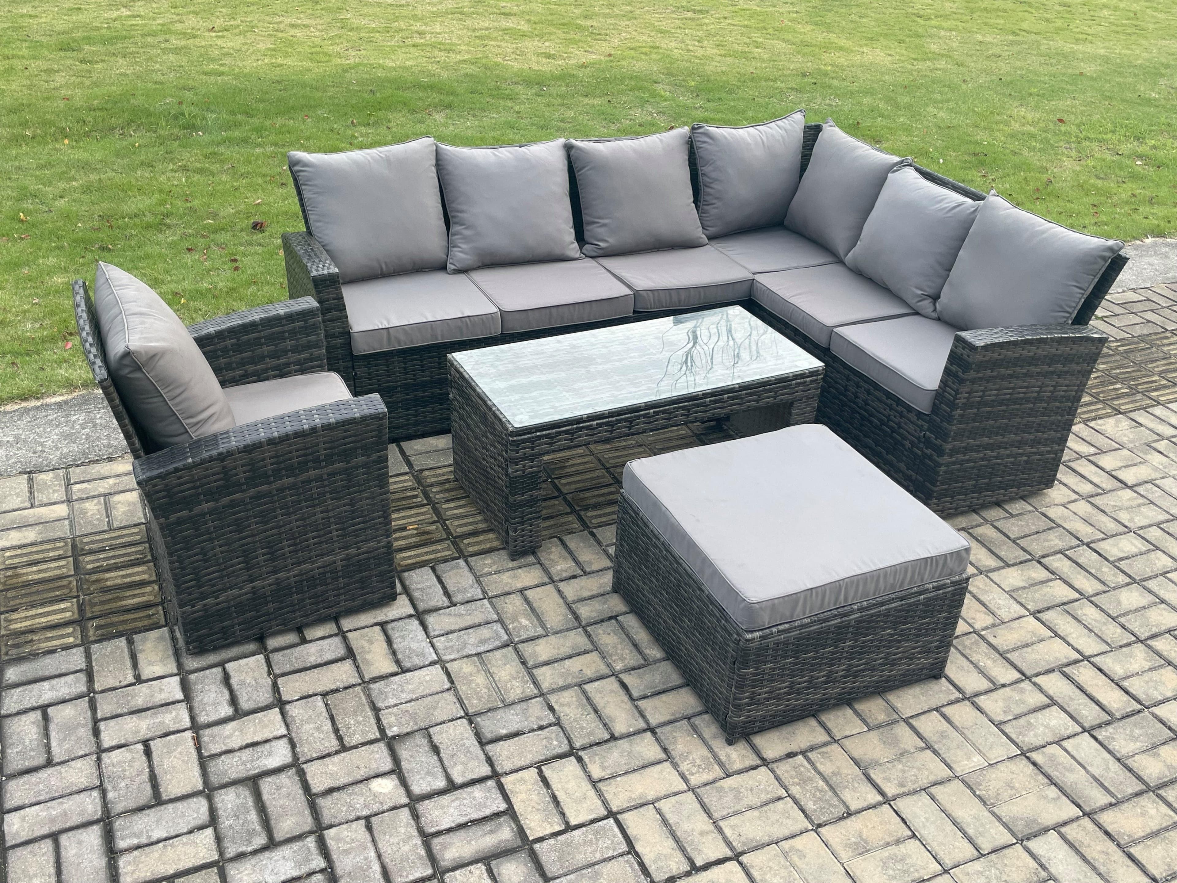 Rattan Corner Sofa Garden Furniture Set Big Footstool Rectangular Coffee Table Armchair Cushion