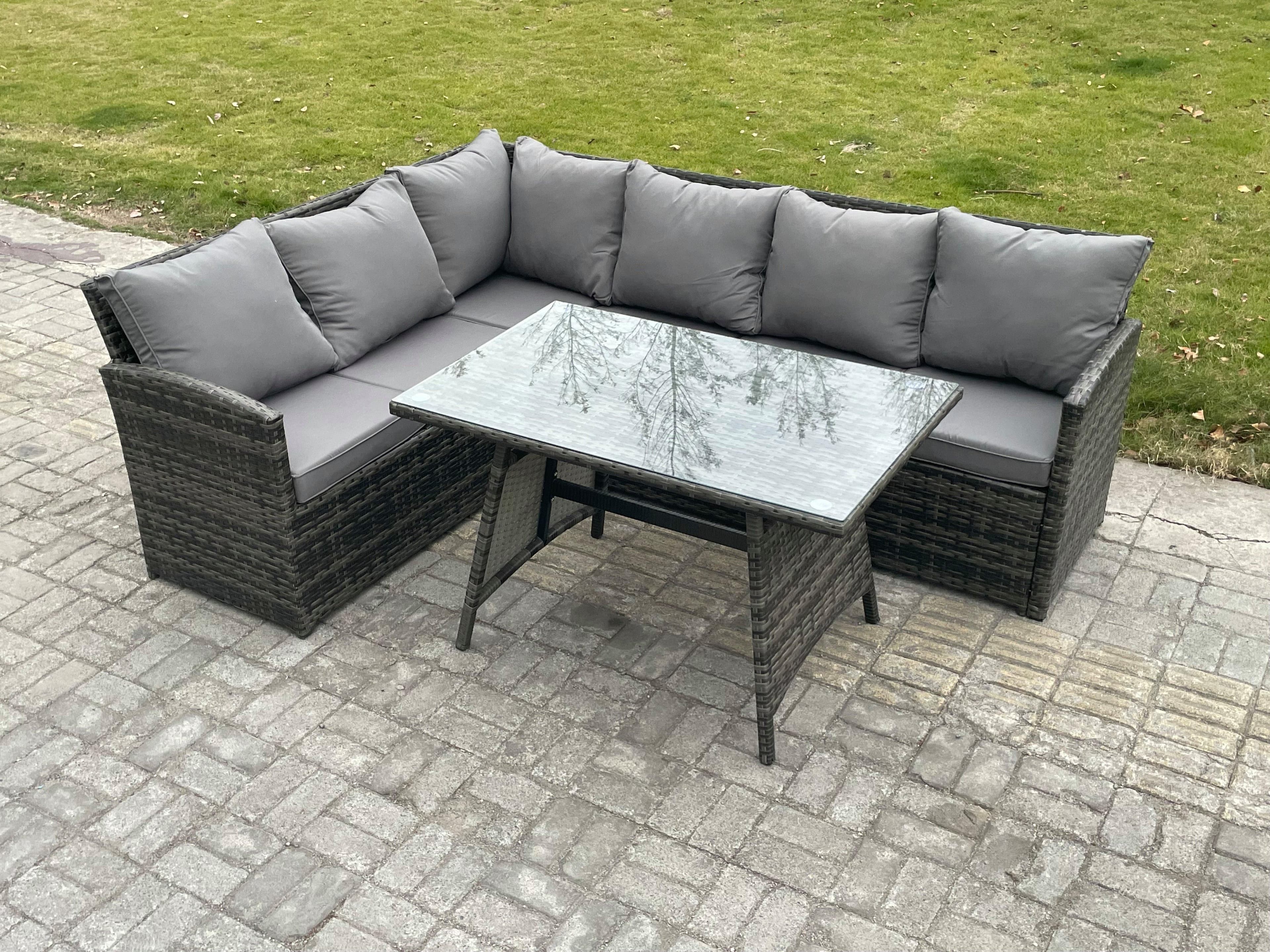 Wicker Rattan Garden Furniture Corner Sofa Set Oblong Dining Table 6 Seater Outdoor Rattan Set