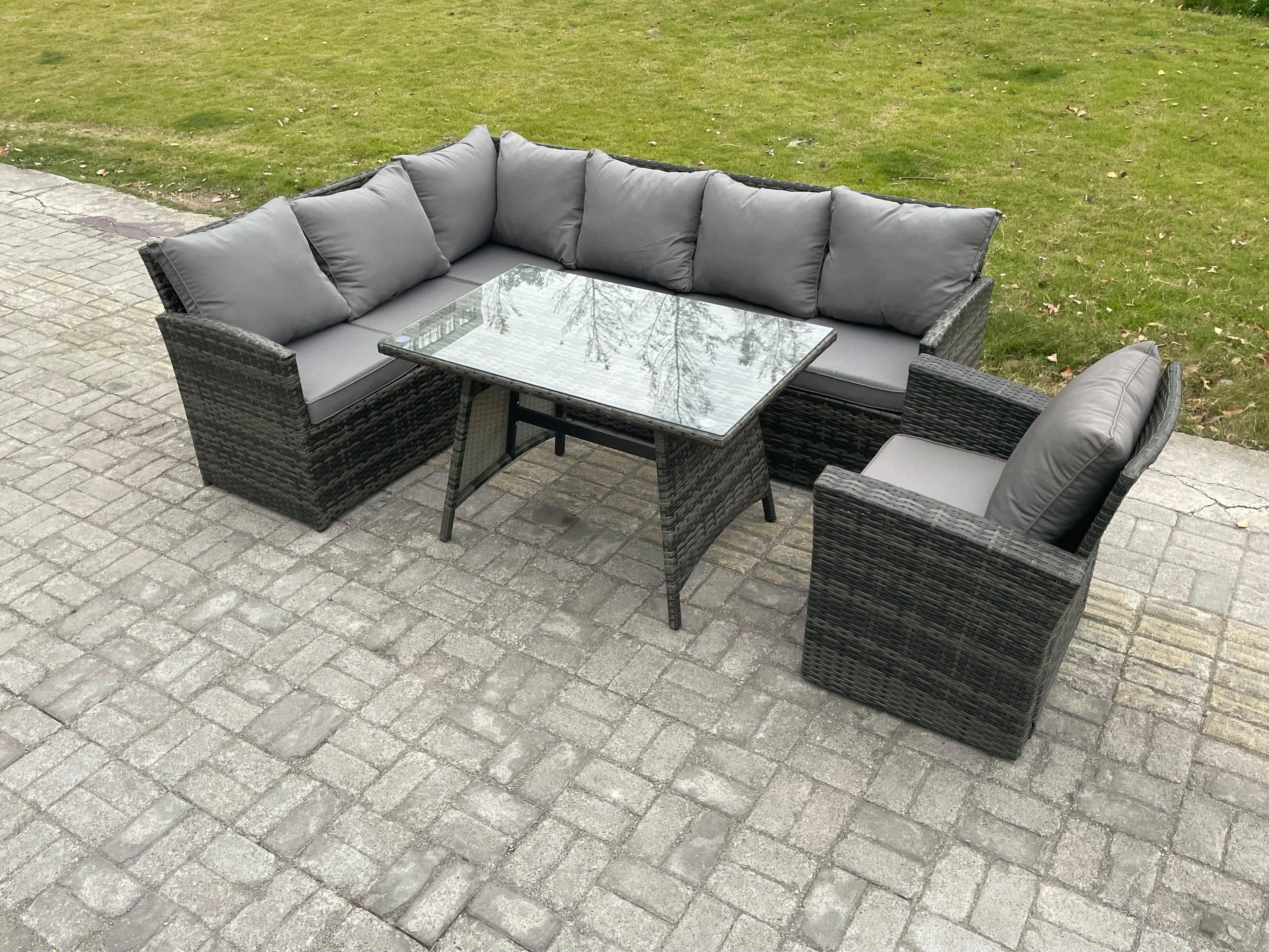 Wicker Rattan Garden Furniture Corner Sofa Set Oblong Dining Table Armchair Outdoor Rattan Set