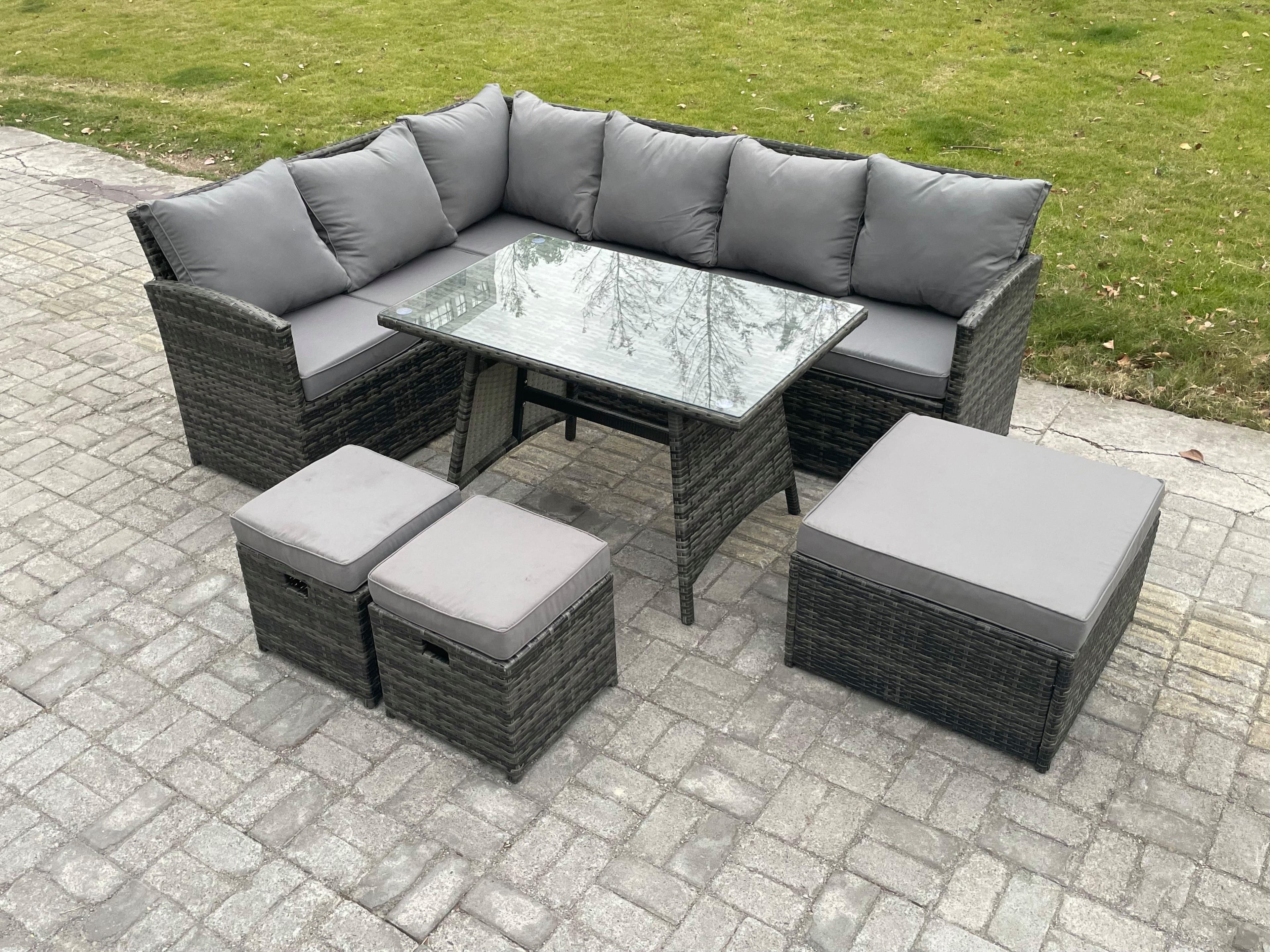Wicker Rattan Garden Furniture Corner Sofa Set Oblong Dining Table 9 Seater Outdoor Rattan Set