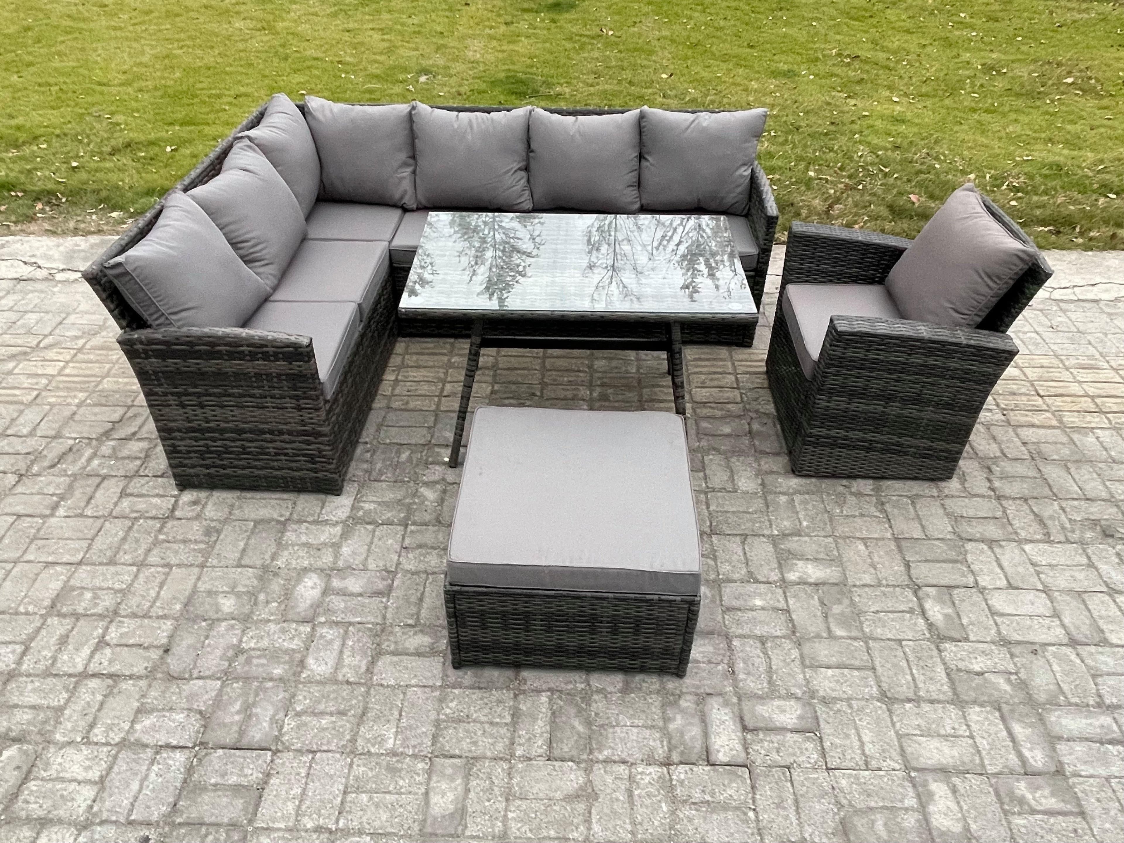 Rattan Garden Furniture Corner Sofa Set Dining Table Footstool Armchair Outdoor Wicker Rattan Set