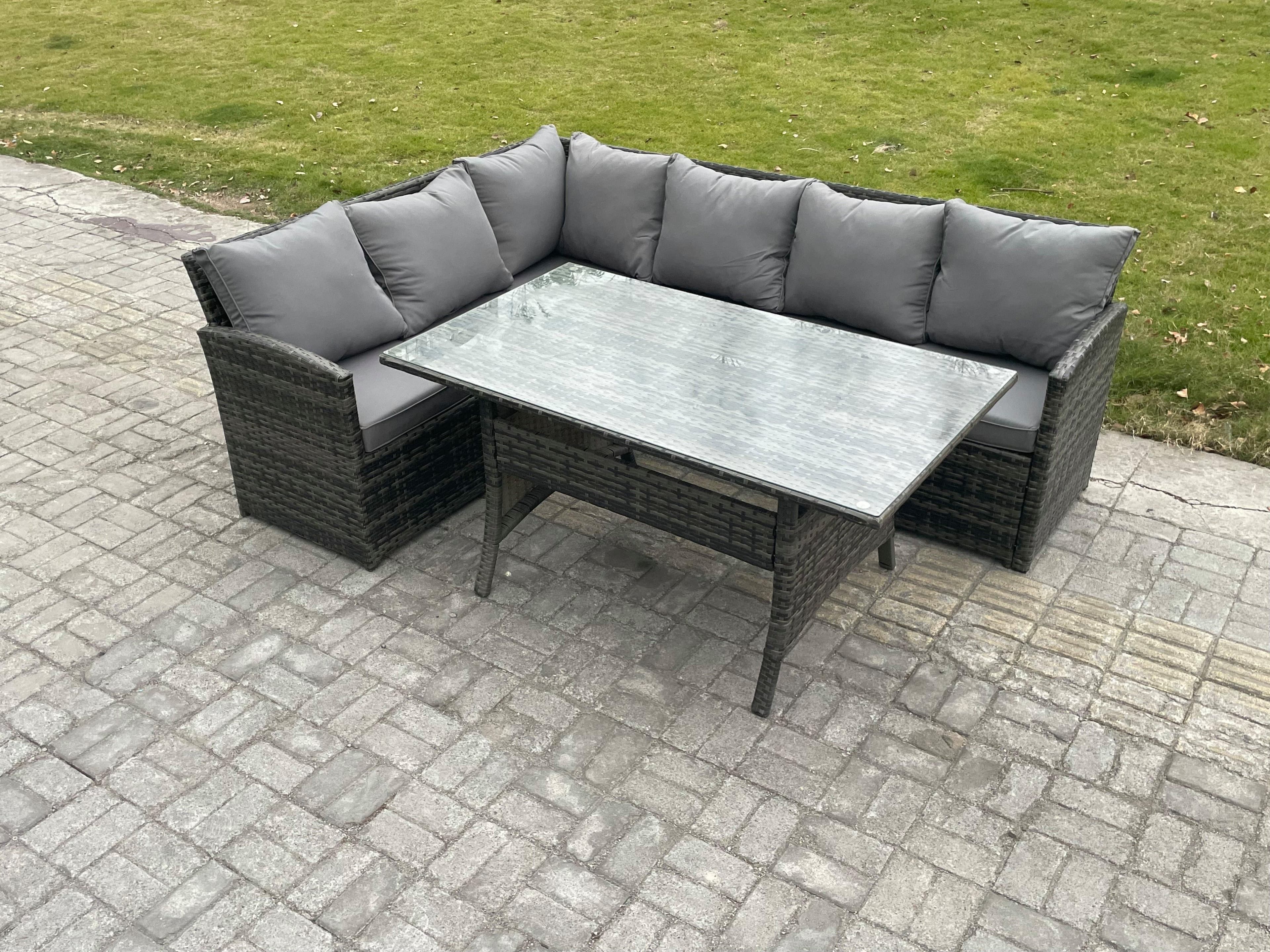Outdoor Rattan Garden Furniture Corner Sofa Set Rectangular Dining Table Patio Wicker Rattan Set
