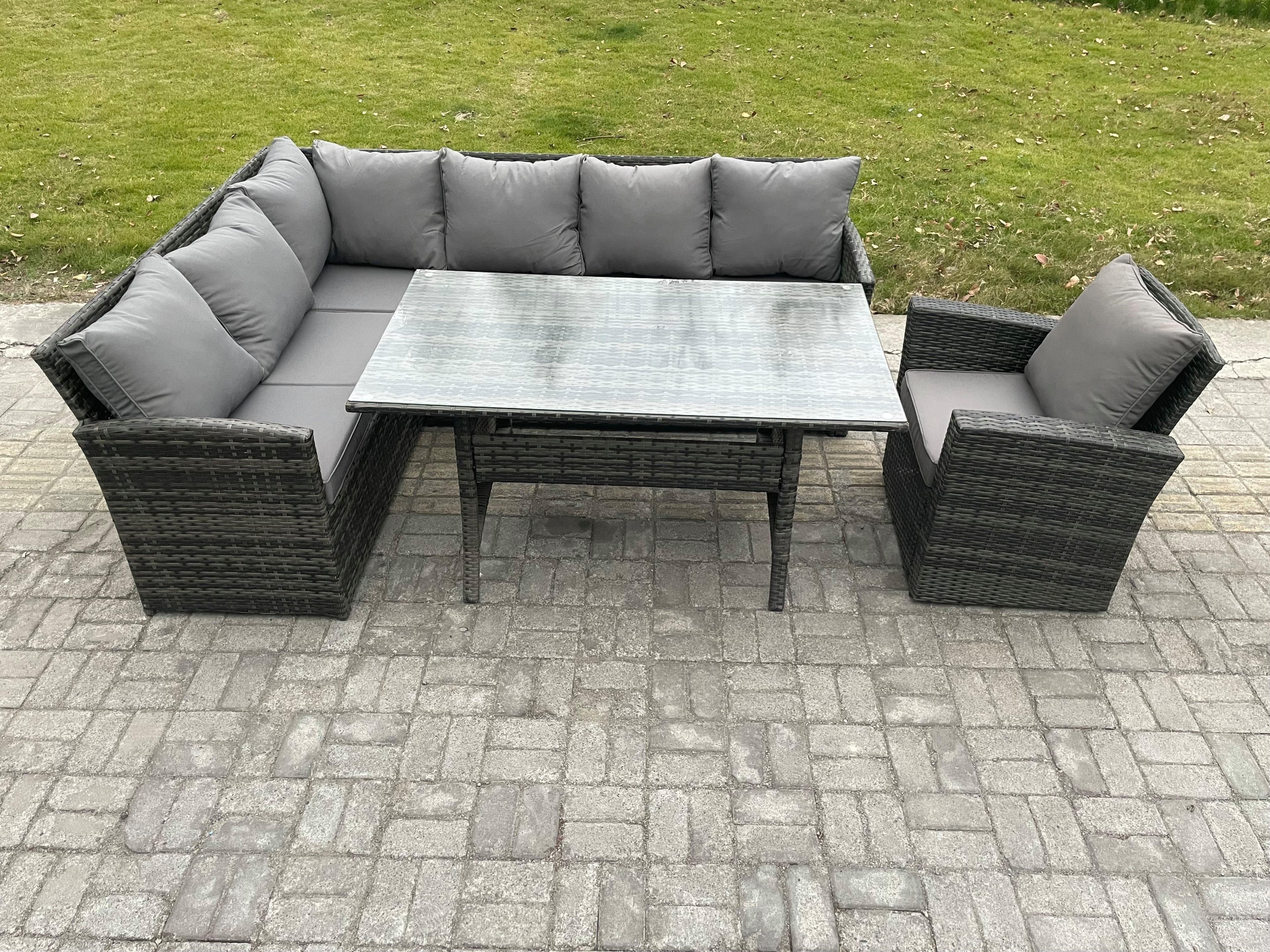 Outdoor Rattan Garden Furniture Corner Sofa Set Rectangular Dining Table Armchair Patio Wicker Rattan Set