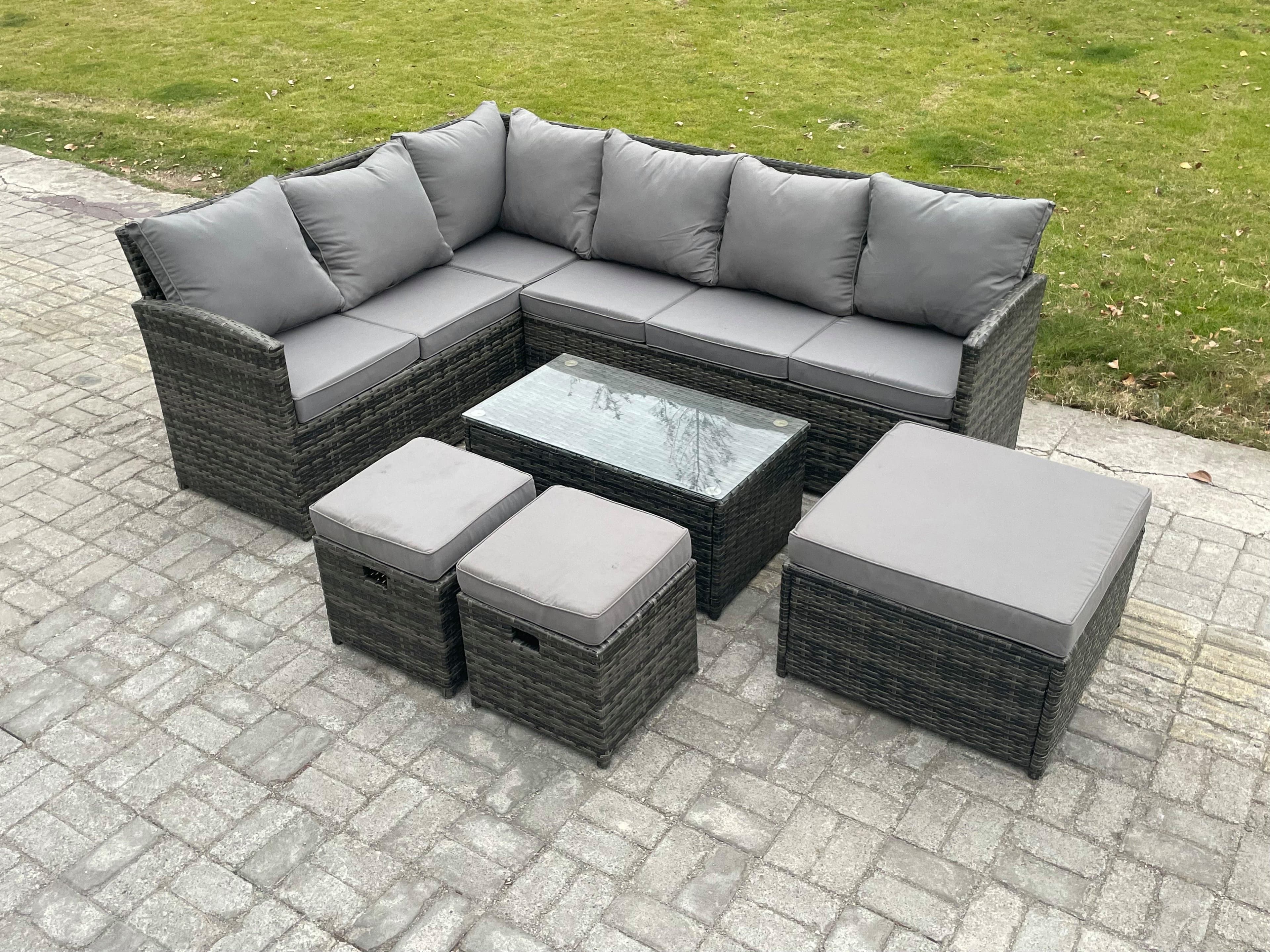 9 Seater Rattan Lounge Corner Sofa Set Wicker PE Outdoor Garden Furniture Set Coffee Table 3 Footstools