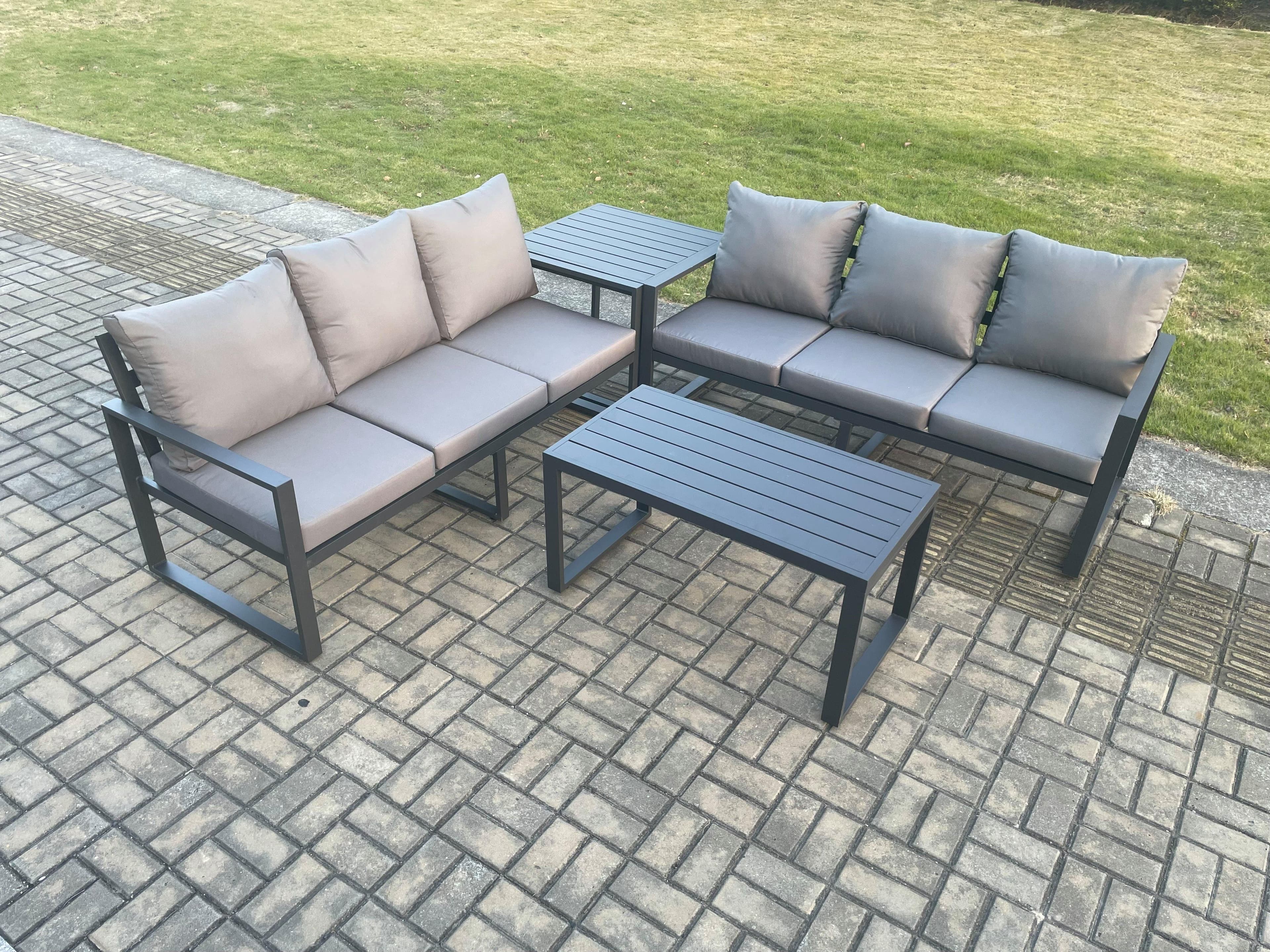 Aluminium 4 Pieces Outdoor Garden Furniture Lounge Sofa Set Oblong Coffee Table Side Table Dark Grey