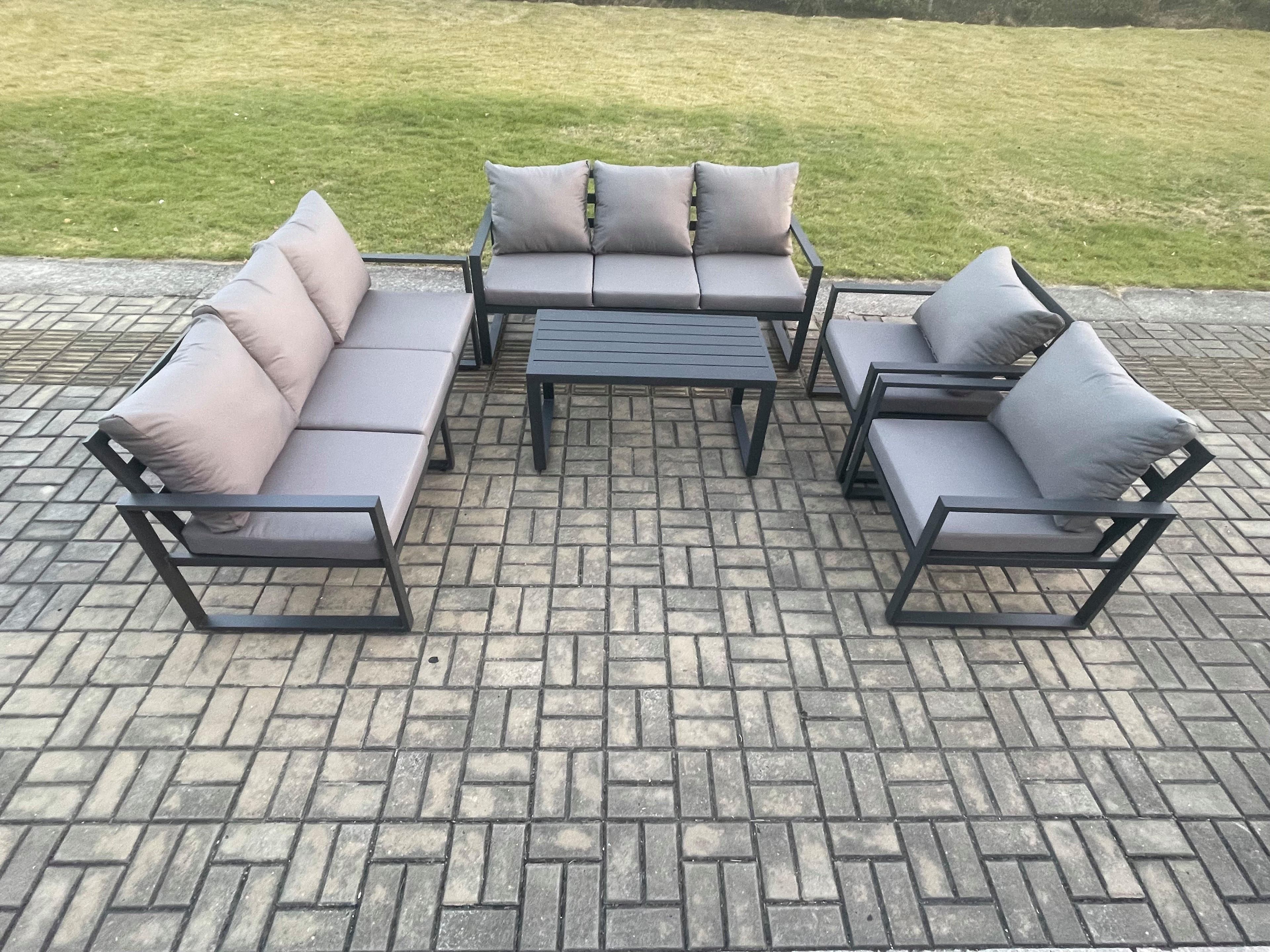 Aluminium 5 Pieces Garden Furniture Set Cushions 8 Seater Outdoor Patio Lounge Sofa Set 2 Armchairs Dark Grey