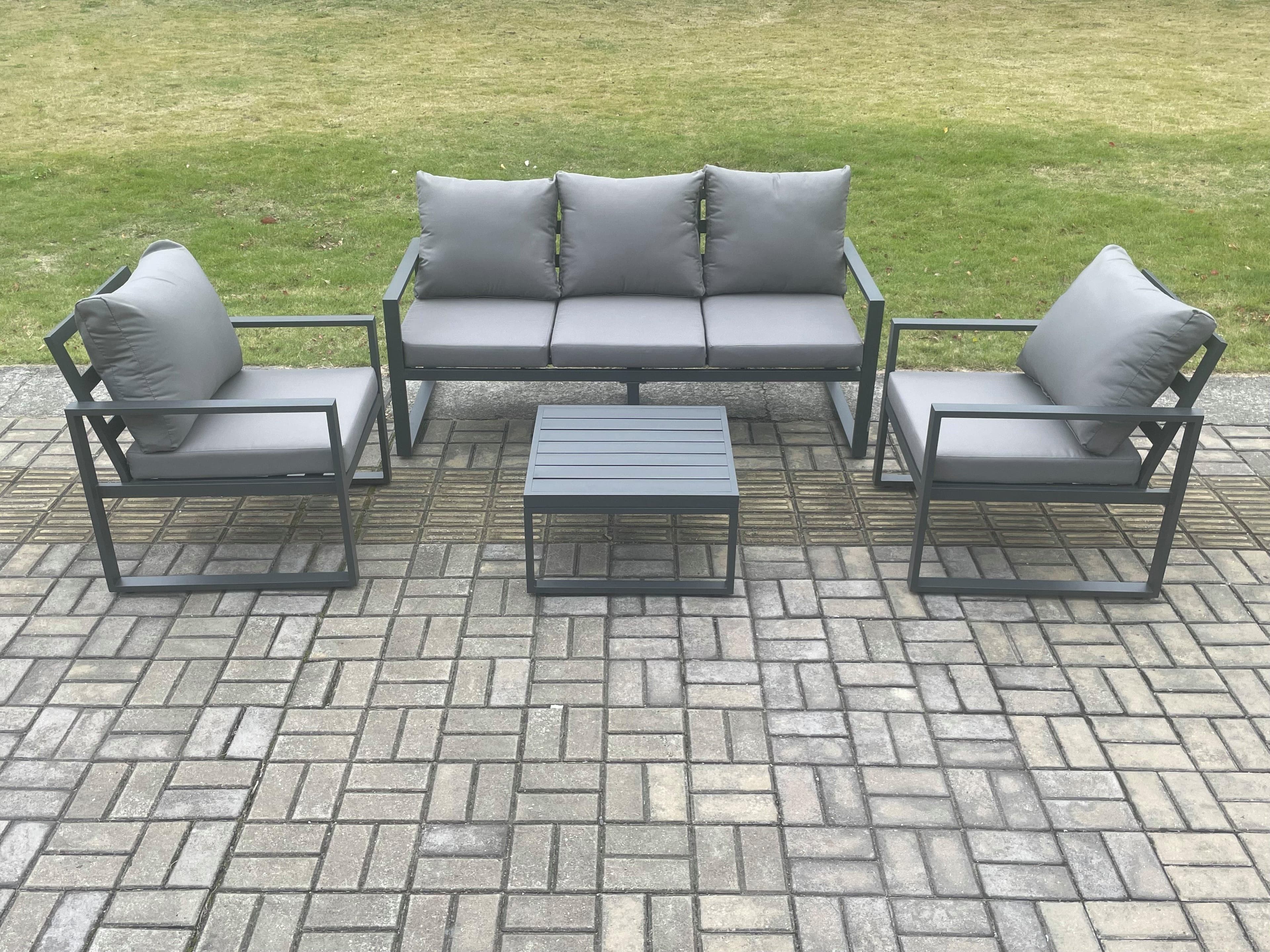 Aluminium Outdoor Garden Furniture Set Lounge Sofa 2 PC Chairs Square Coffee Table Sets Dark Grey