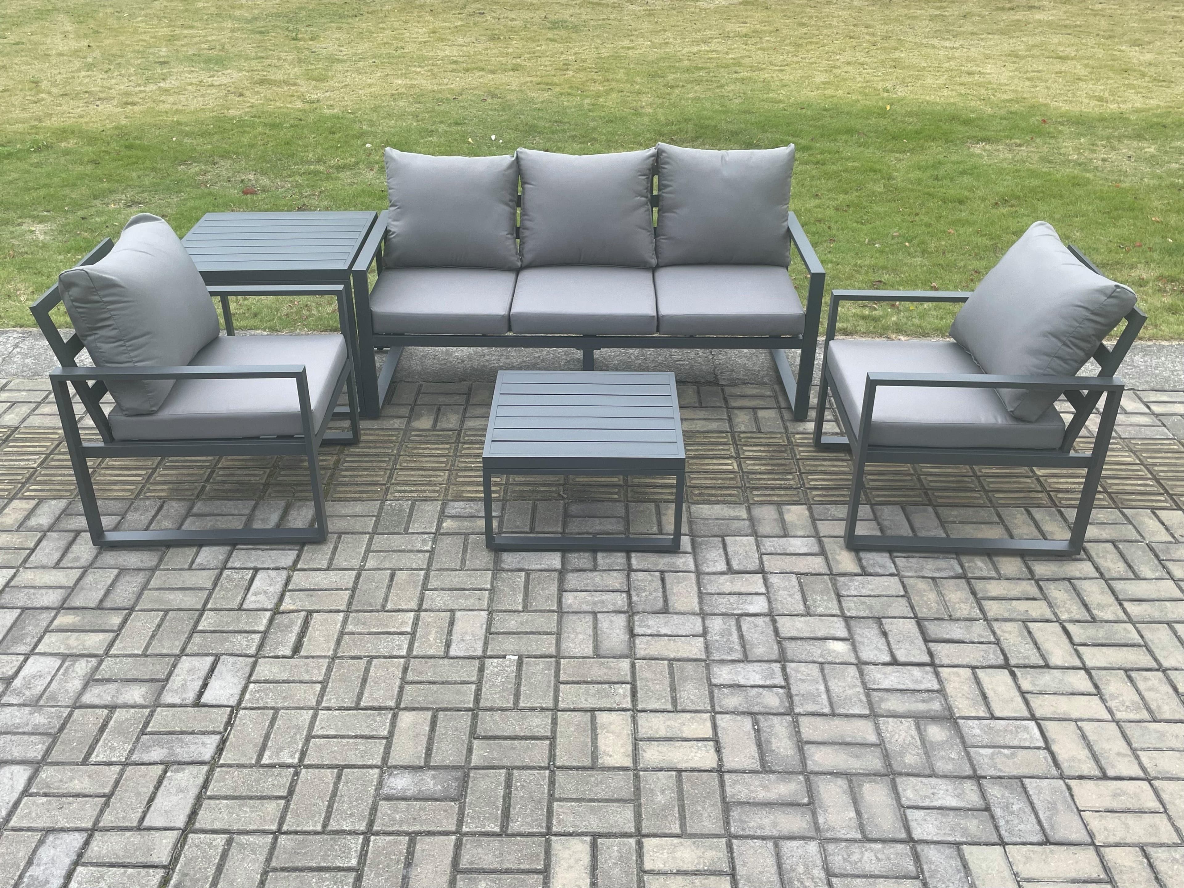 Aluminium Outdoor Garden Furniture Set Lounge Sofa 2 PC Chairs Square Coffee Table Sets Side Table Dark Grey