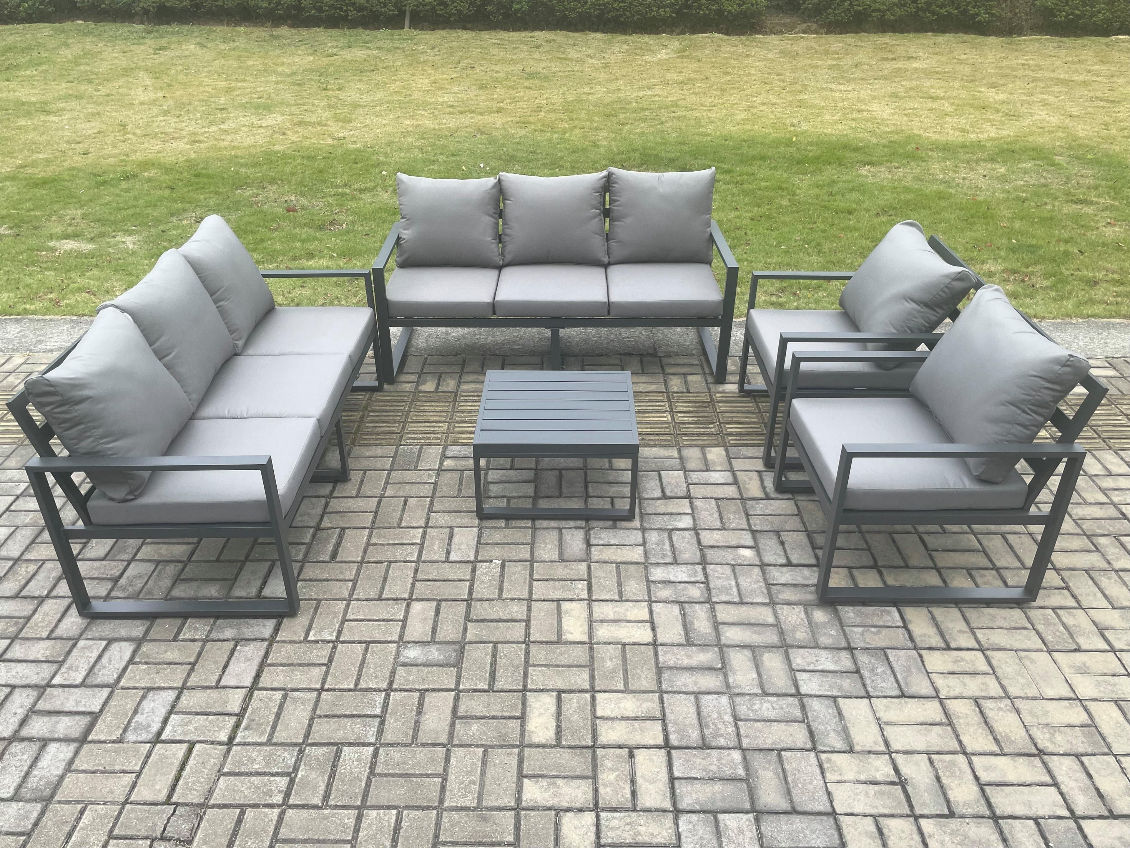 Aluminium Outdoor Lounge Sofa Set Garden Furniture Sets Square Coffee Table 2 Chairs Dark Grey 8 Seater