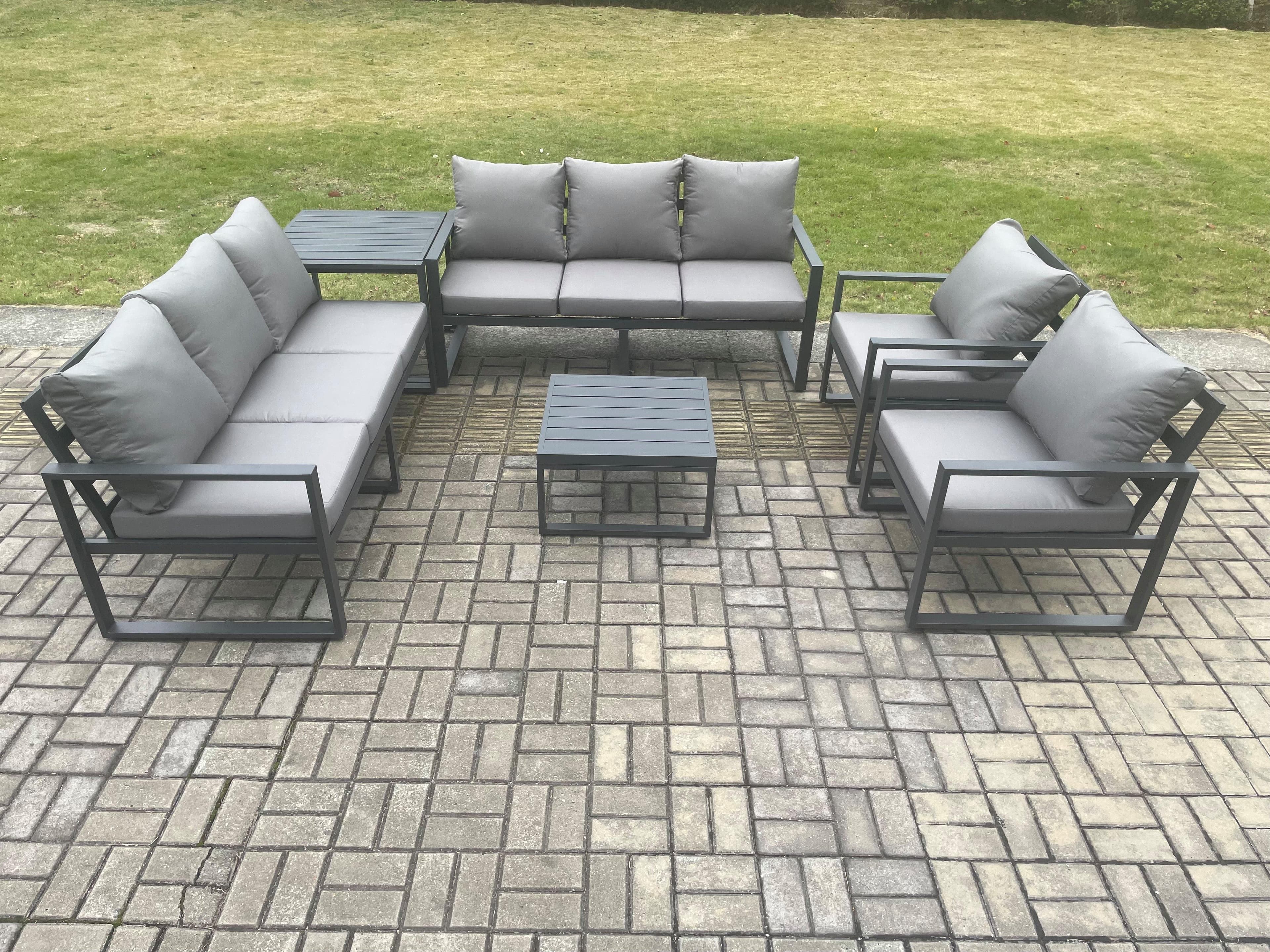 Aluminium Outdoor Lounge Sofa Set Garden Furniture Sets Square Coffee Table 2 Chairs Side Table Dark Grey 8 Seater