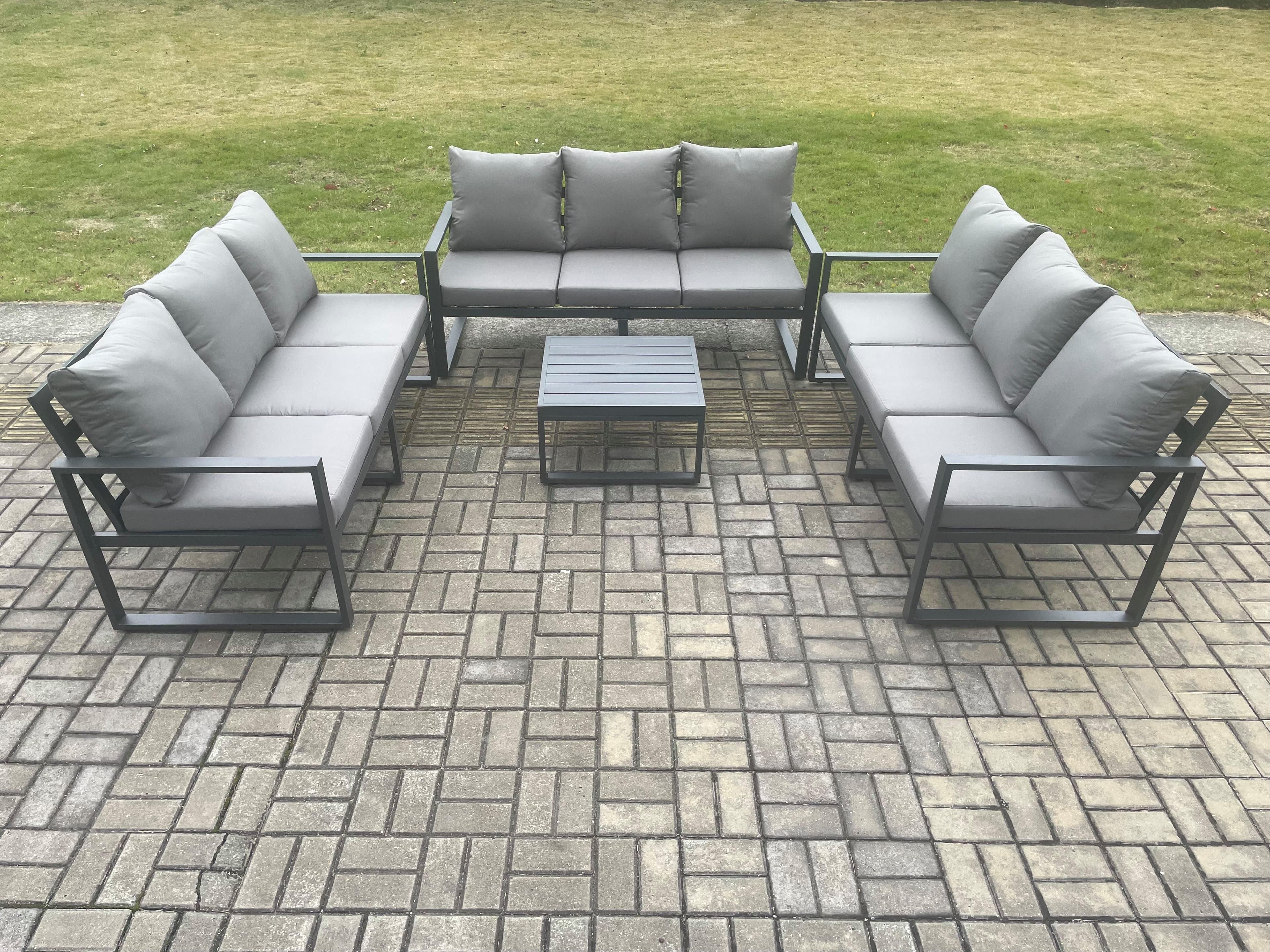 Aluminium 9 Seater Outdoor Garden Furniture Set Patio Lounge Sofa Square Coffee Table Conservatory Set Dark Grey