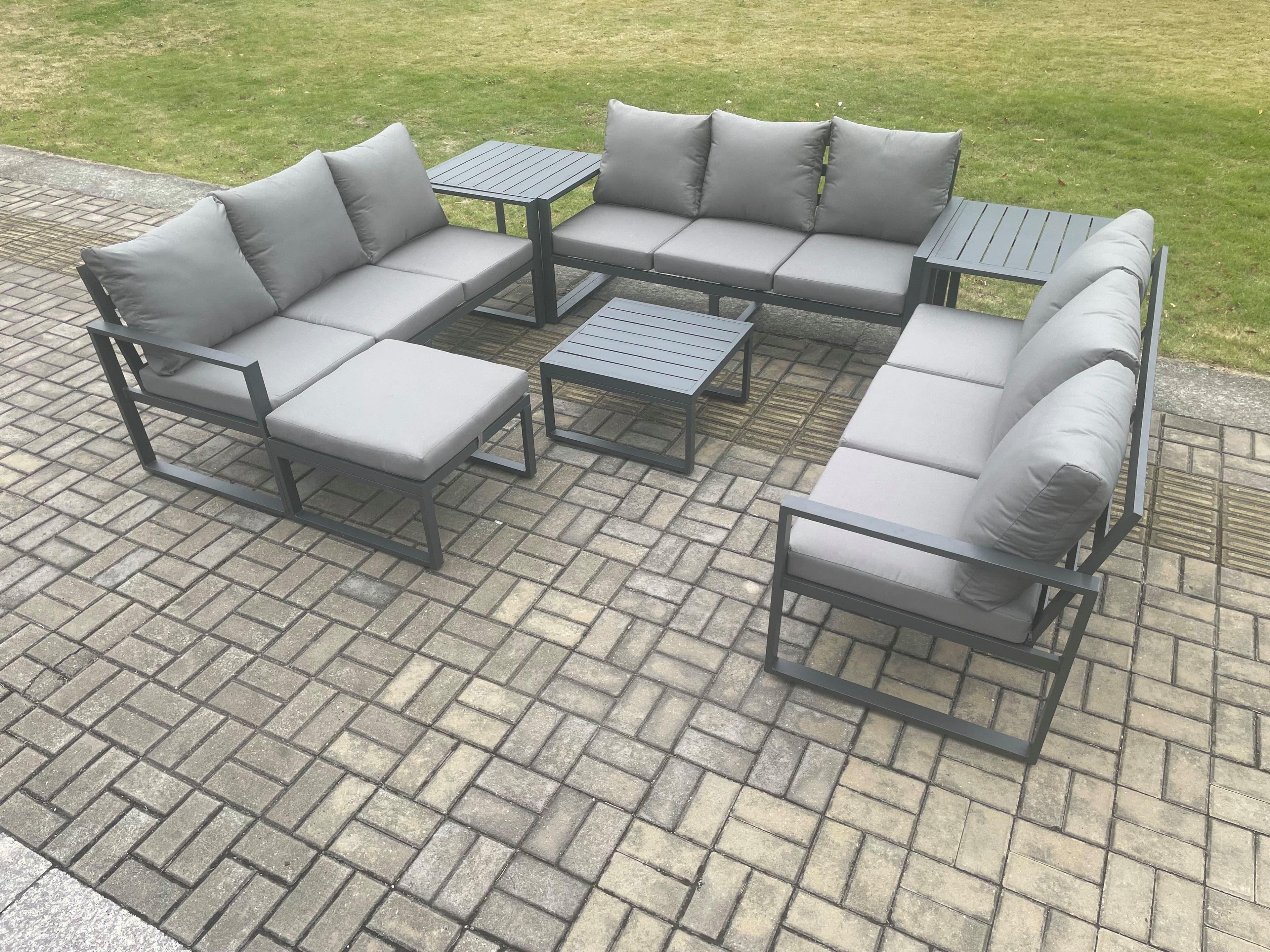 Aluminium 10 Seater Outdoor Garden Furniture Set Patio Lounge Sofa Coffee Table 2 Side Tables Big Footstool Conservatory Set