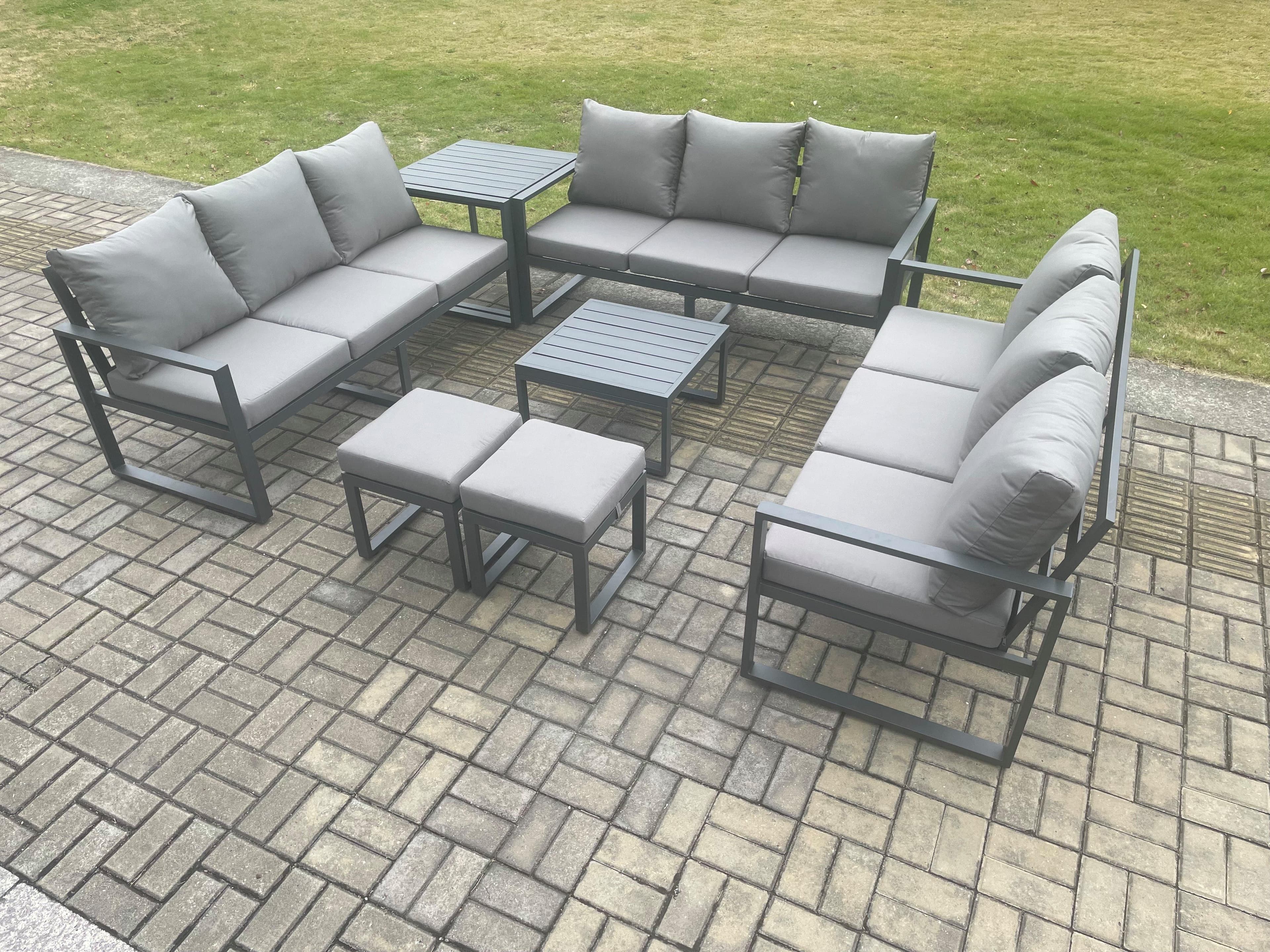 Aluminium 11 Seater Outdoor Garden Furniture Set Patio Lounge Sofa Coffee Table Side Table 2 Small Footstools Conservatory Set