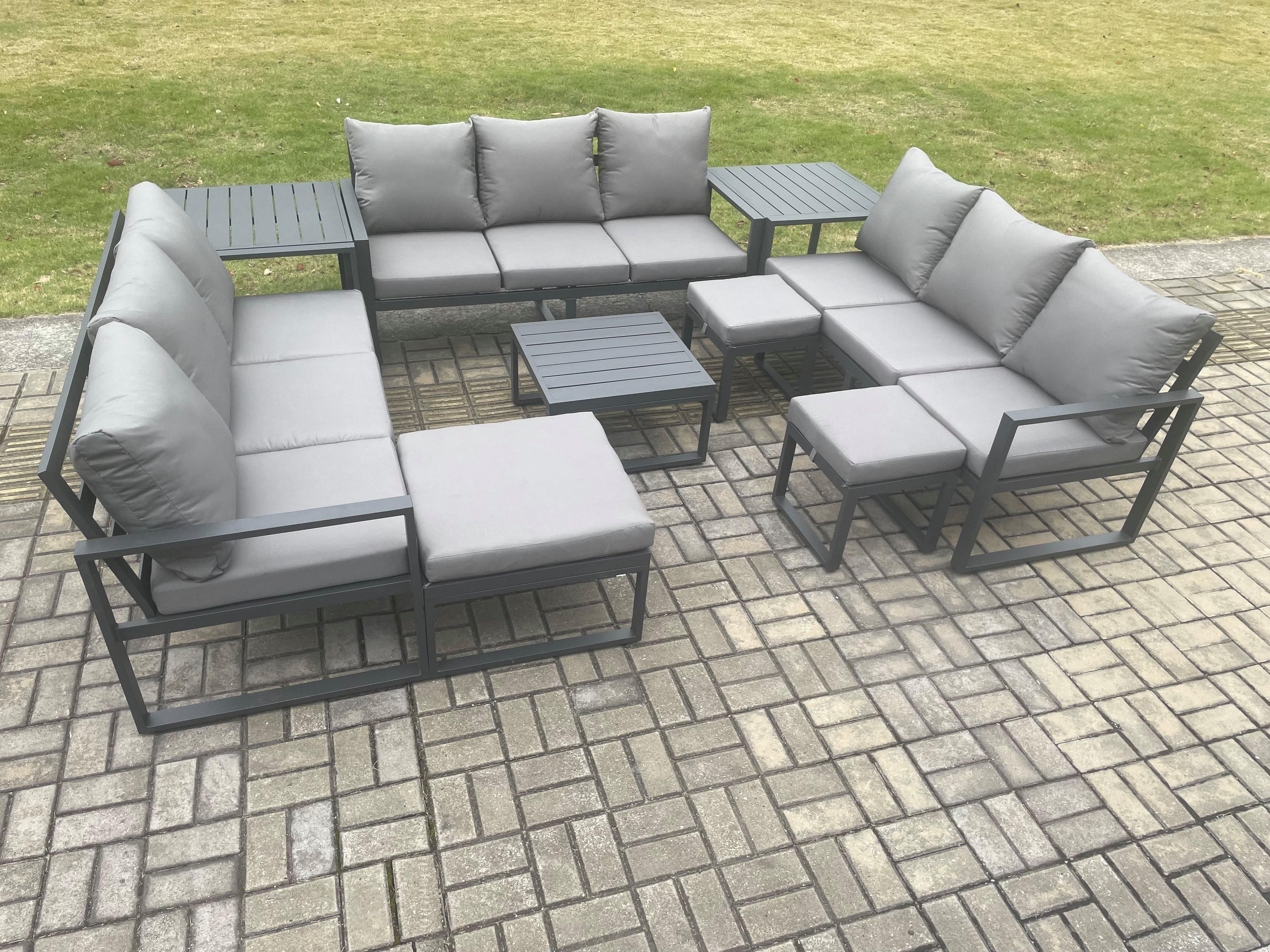 Aluminium Outdoor Garden Furniture Set Patio Lounge Sofa Square Coffee Table 2 Side Tables 3 Footstools Conservatory Set