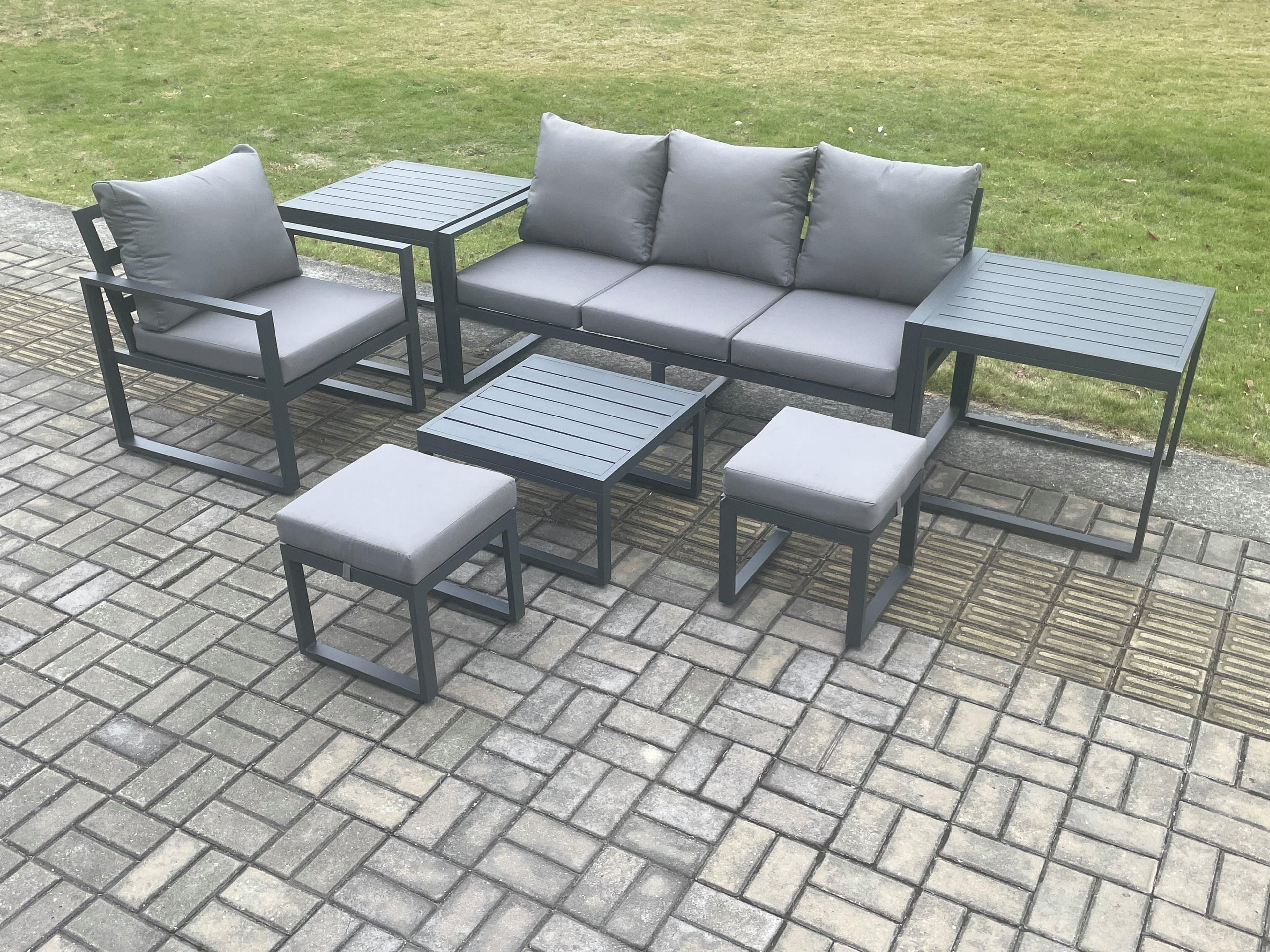Aluminium Outdoor Garden Furniture Set Patio Lounge Sofa Chair Set Coffee Table 2 Side Tables 2 Small Footstools Conservatory Set