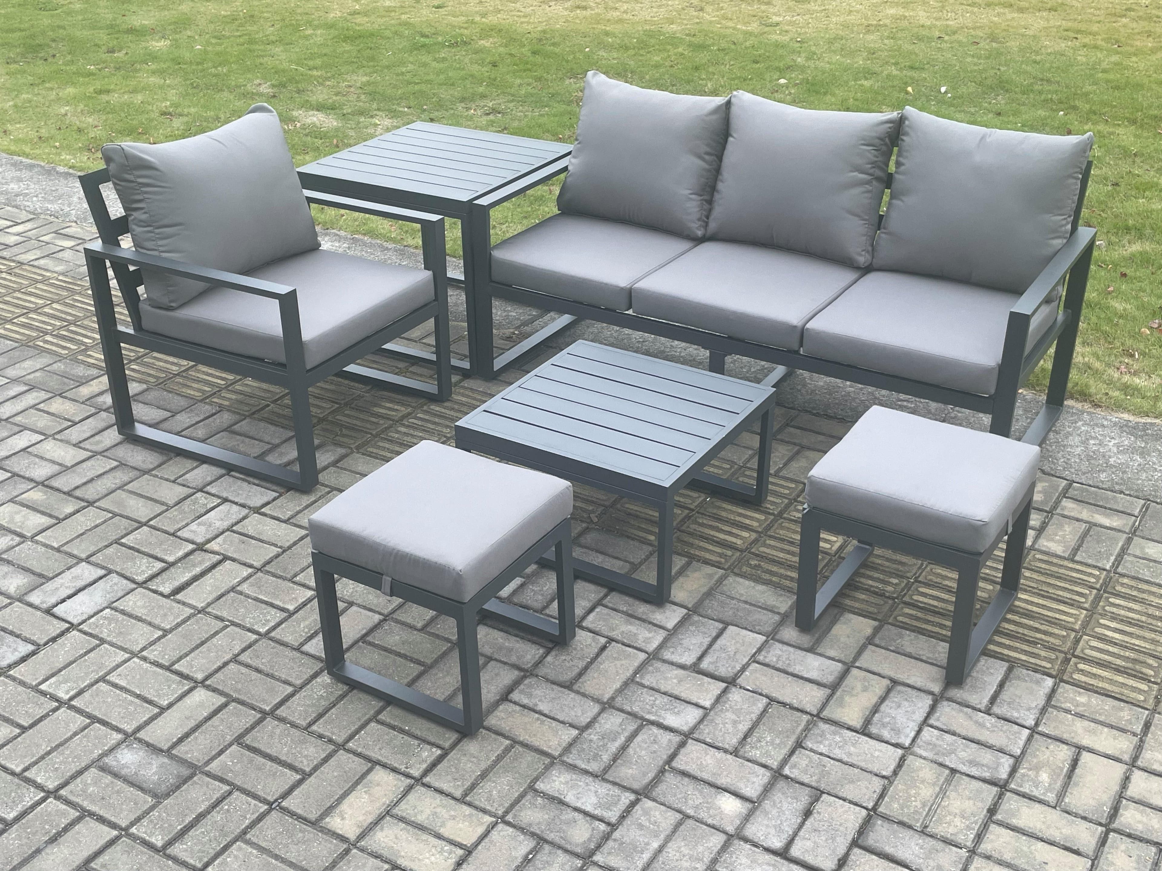 Aluminium Outdoor Garden Furniture Set Patio Lounge Sofa Chair Set Coffee Table Side Table 2 Small Footstools Conservatory Set
