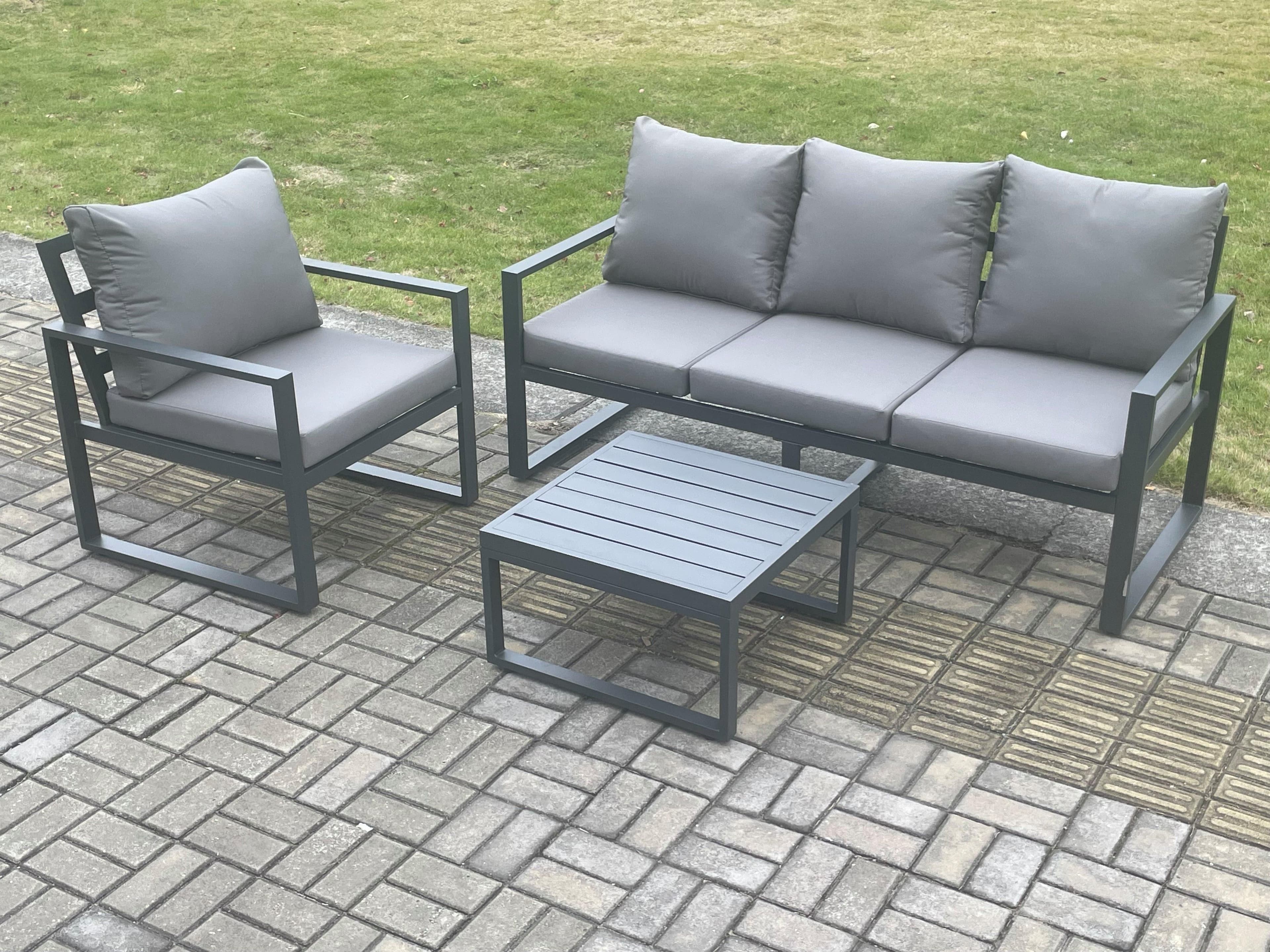 Aluminium Outdoor Garden Furniture Set Lounge Sofa Chairs Square Coffee Table Sets Conservatory Set Dark Grey
