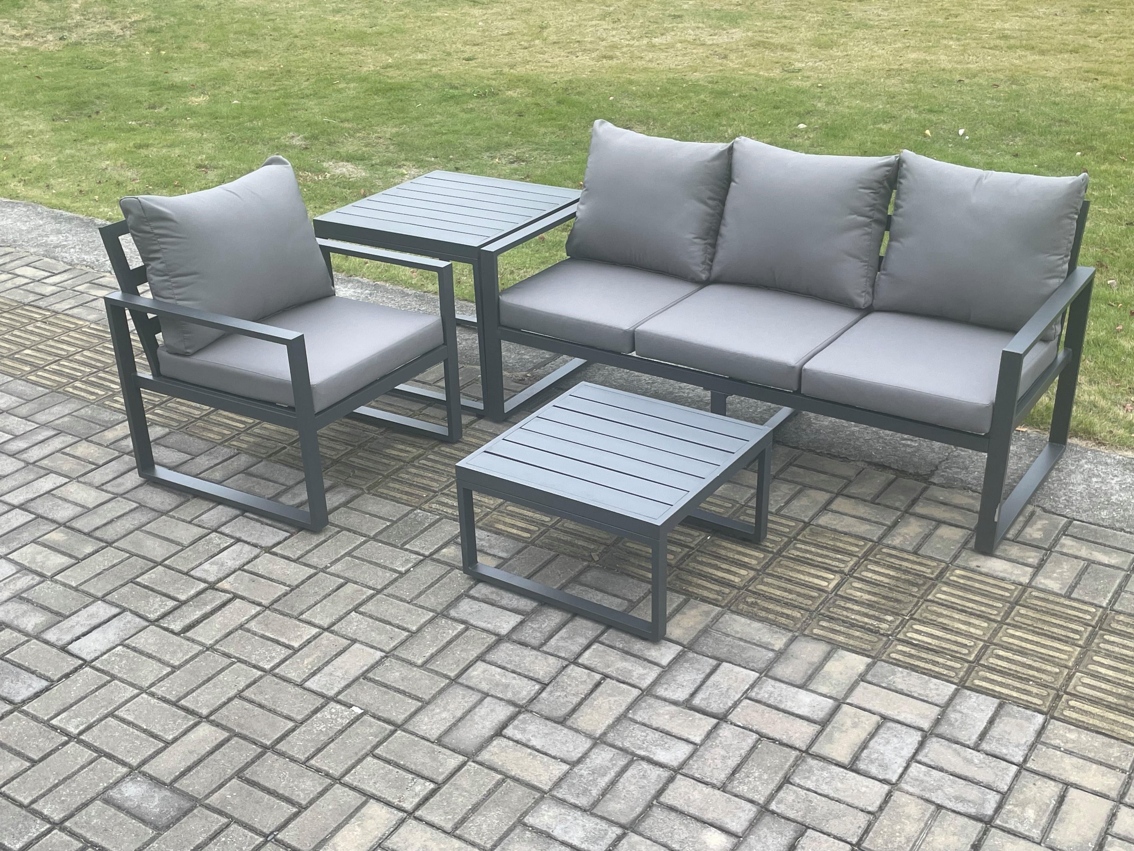 Aluminium Outdoor Garden Furniture Set Lounge Sofa Chairs Square Coffee Table Sets Side Table Conservatory Set Dark Grey