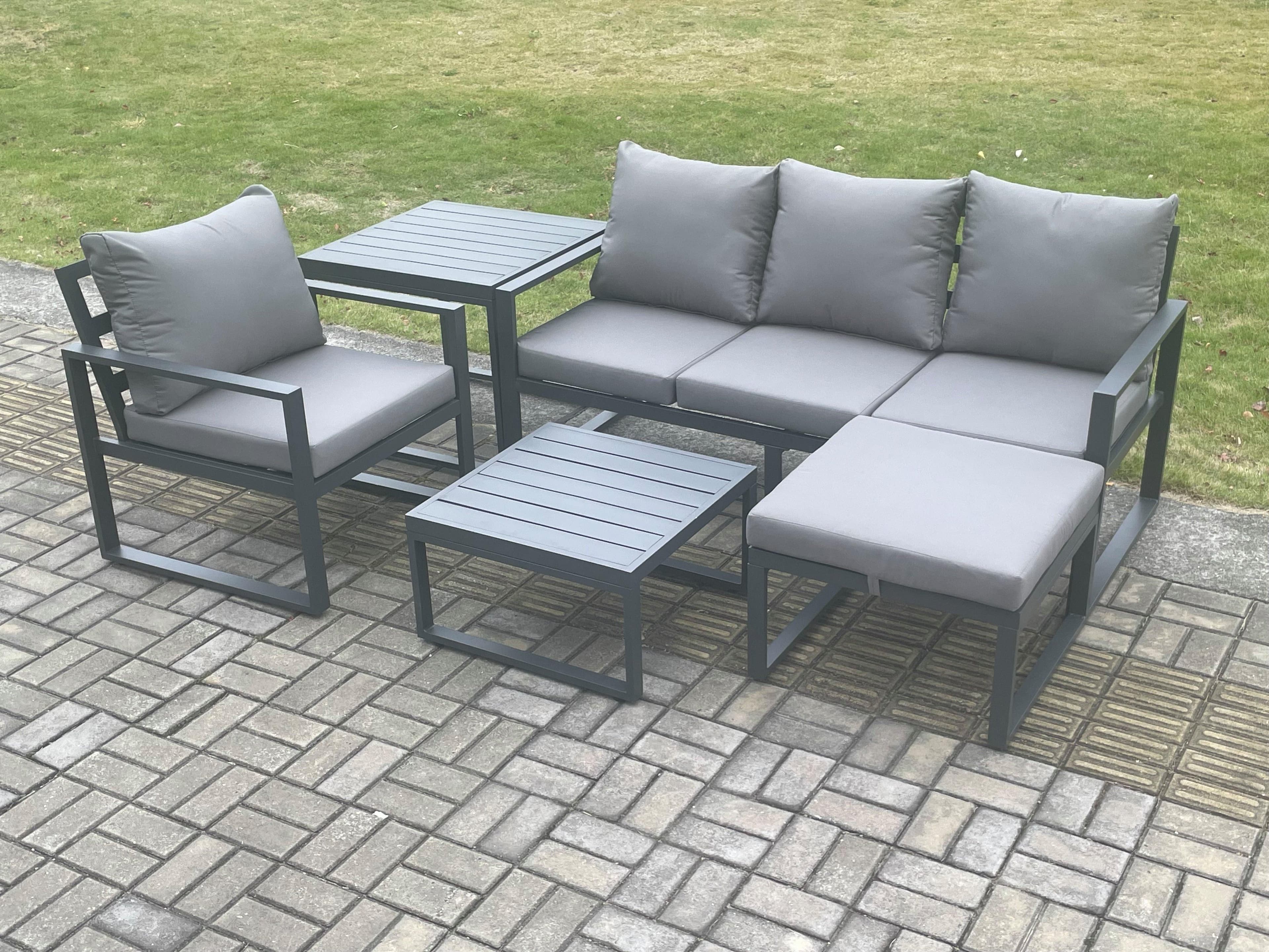 Aluminium Outdoor Garden Furniture Set Lounge Sofa Chairs Square Coffee Table Sets Side Table Big Footstool Conservatory Set