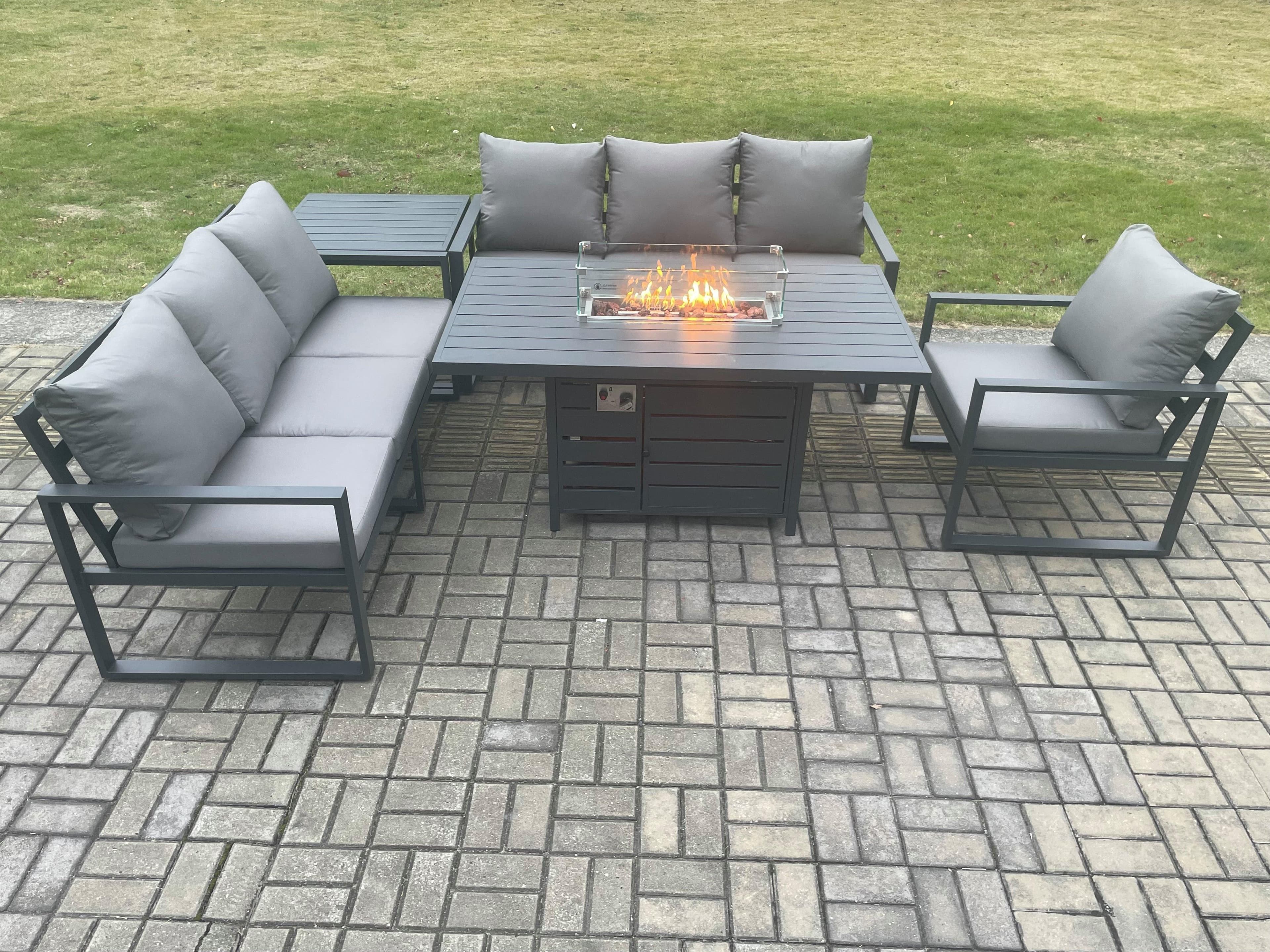 Aluminium Outdoor Lounge Sofa Garden Furniture Sets Gas Fire Pit Dining Table Set Side Table Dark Grey
