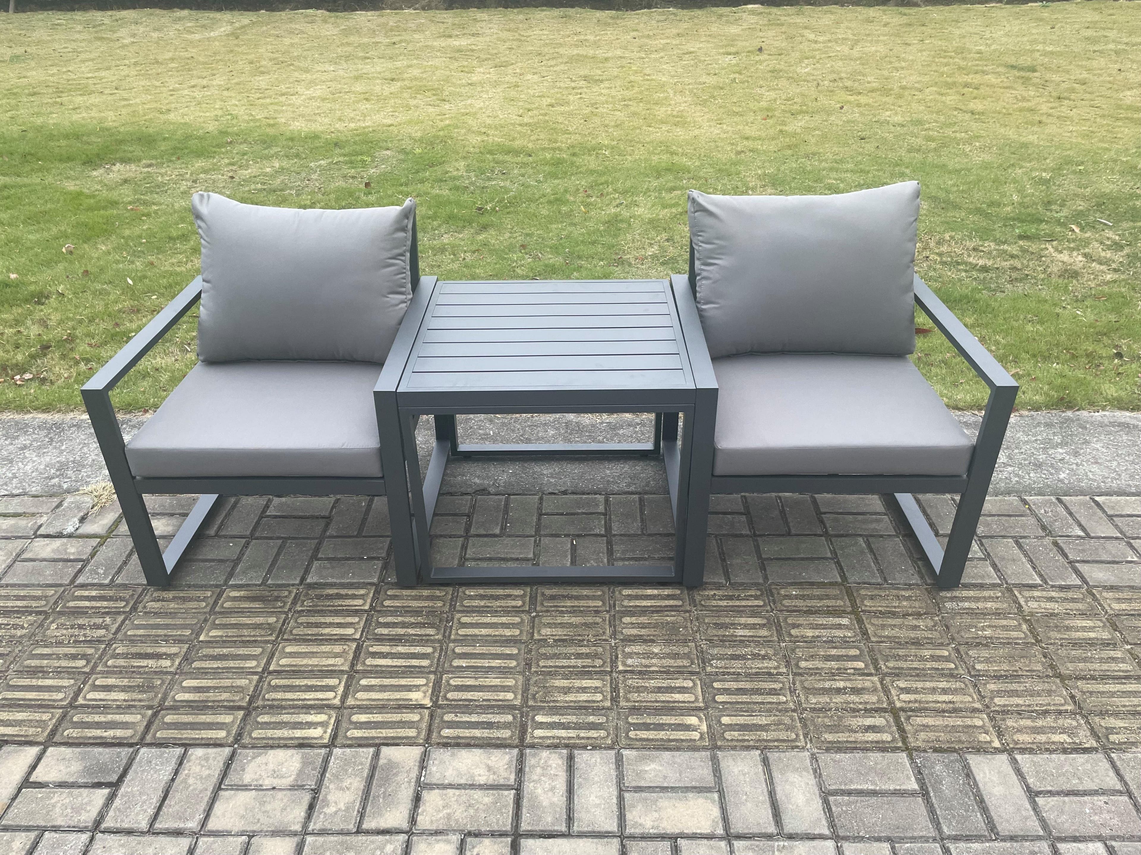 Aluminium 3 Pieces Garden Furniture Sofa Set Chair Table Including Cushions Dark Grey