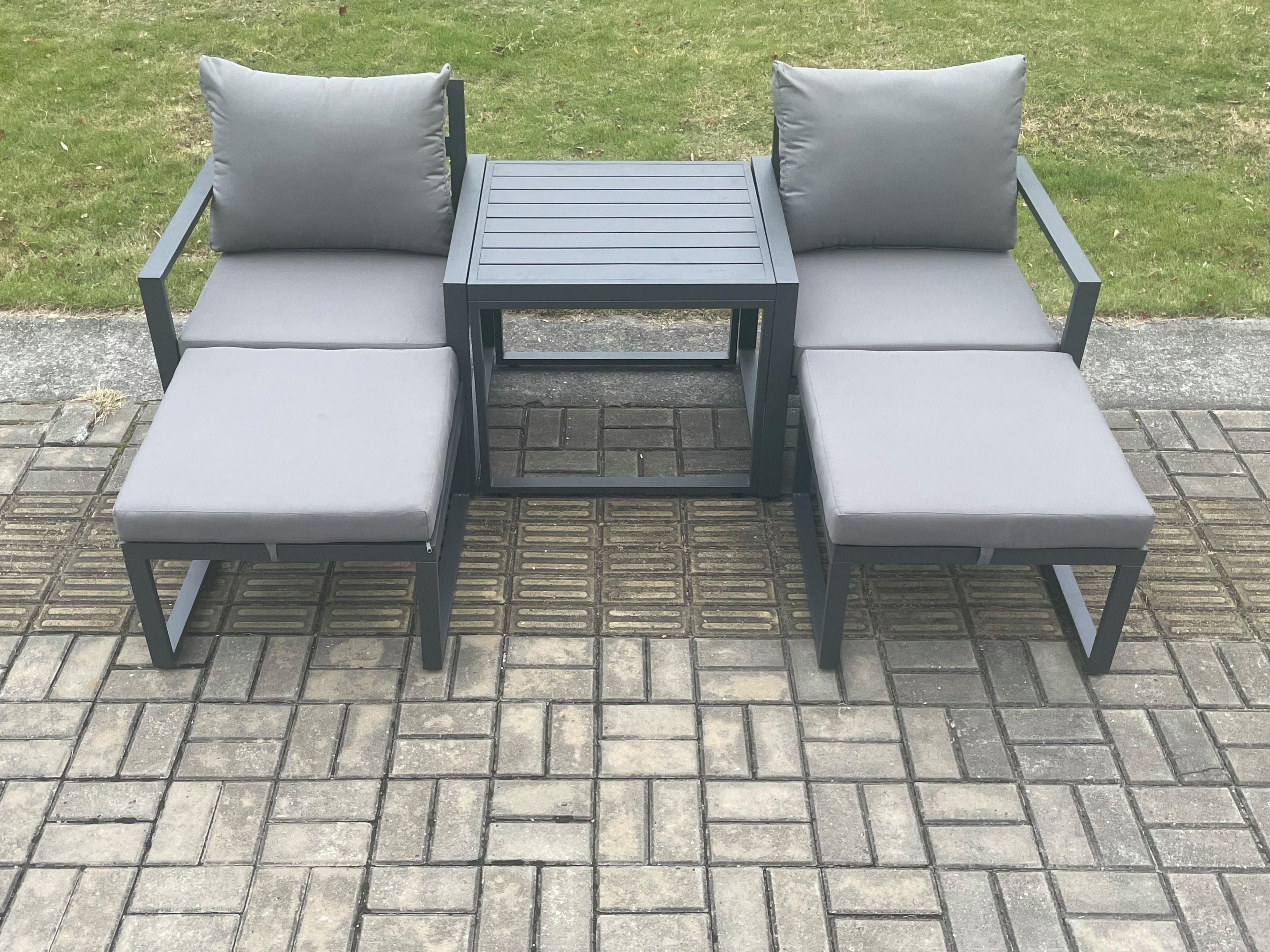 Aluminium 5 Pieces Garden Furniture Sofa Set Chair Footstool Table Including Cushions Dark Grey