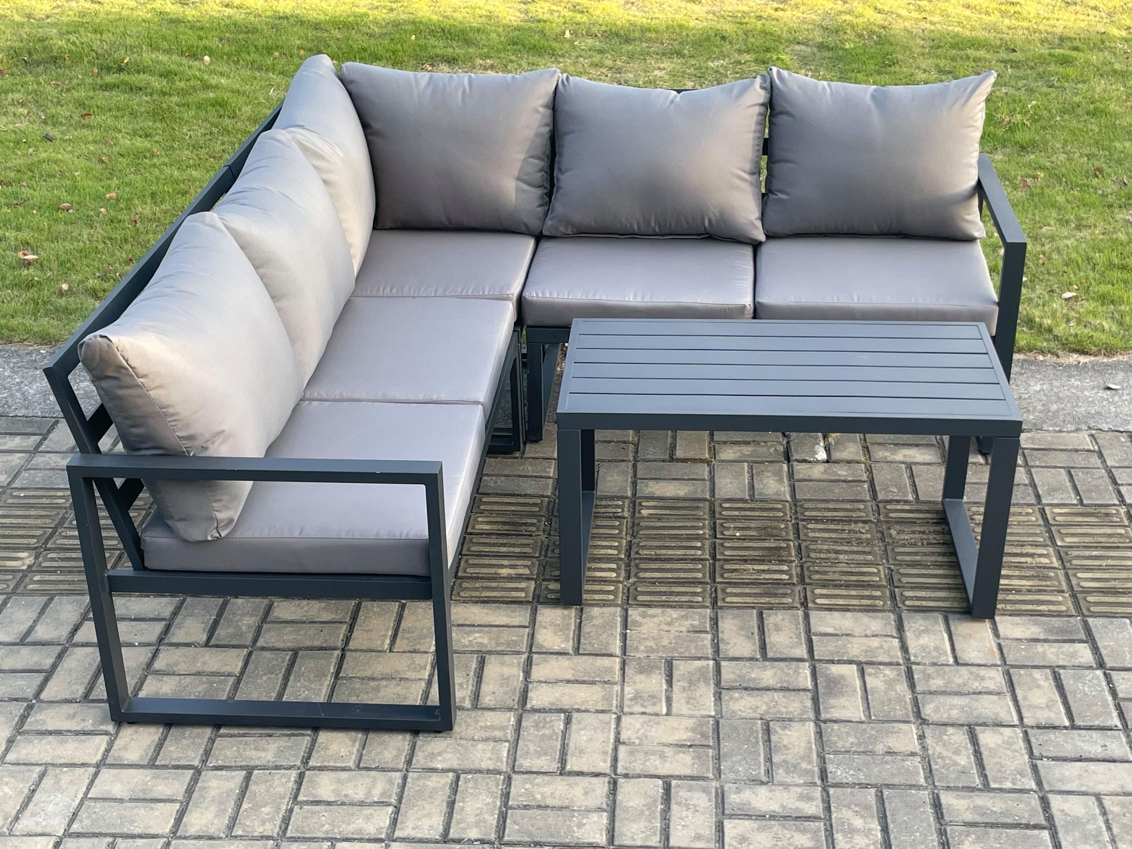 Aluminium Outdoor Garden Furniture Set Lounge Sofa Coffee Table Sets Indoor Conservatory Set Dark Grey
