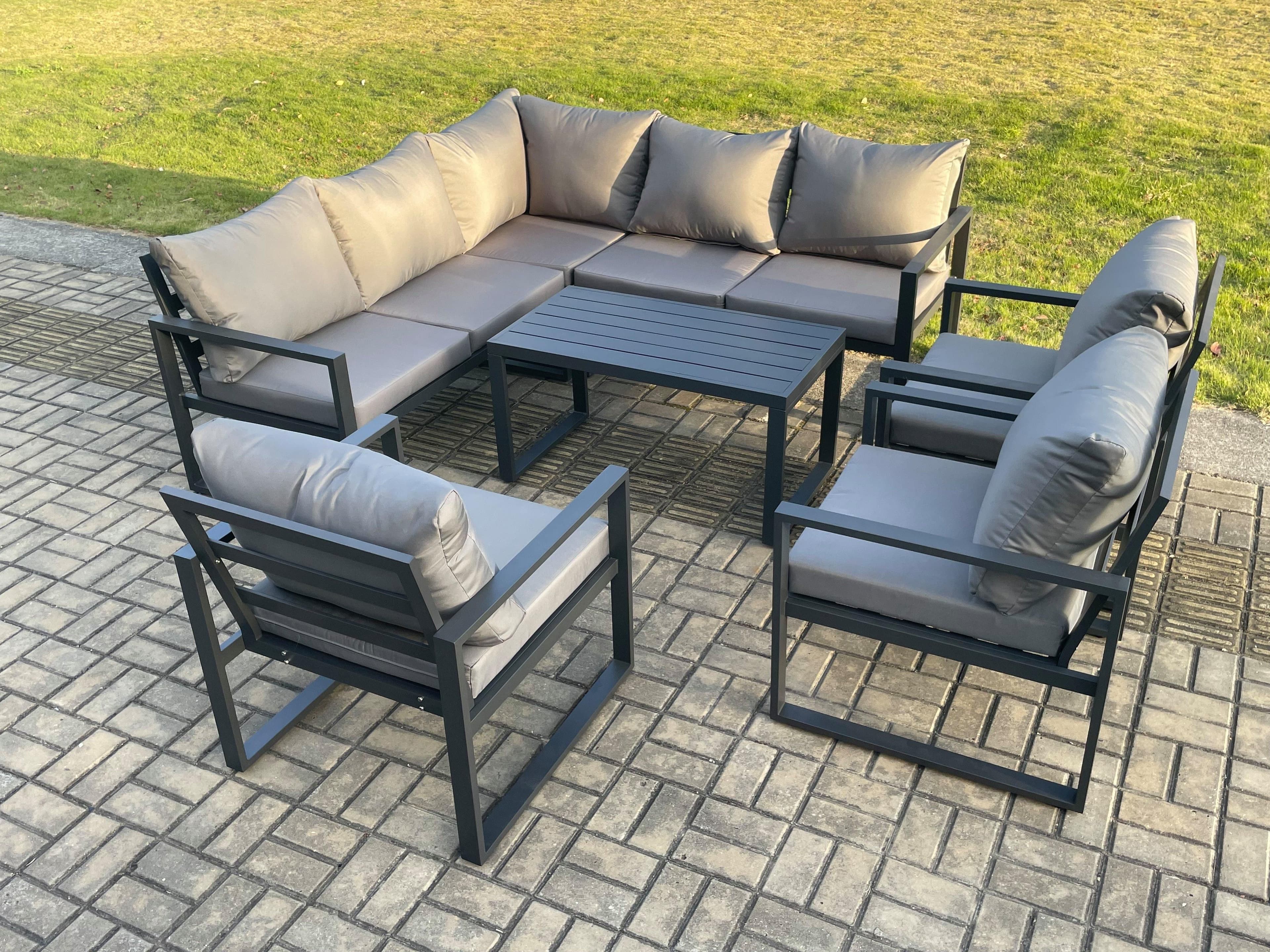8 Seater Aluminium Outdoor Garden Furniture Set Patio Lounge Sofa Oblong Coffee Table Chair Dark Grey