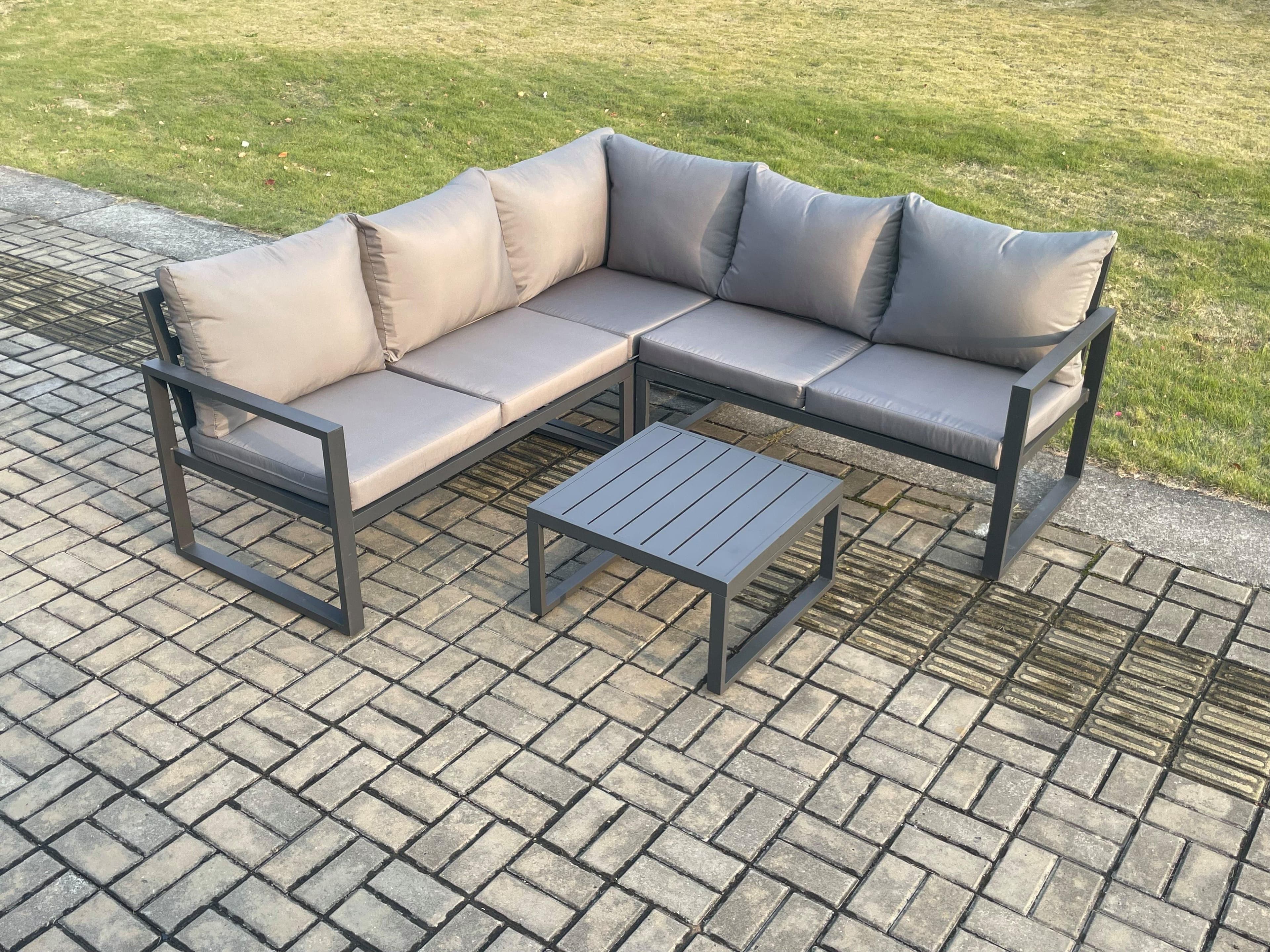 Outdoor Garden Furniture Set Aluminium Lounge Sofa Square Coffee Table Sets Indoor Conservatory Set Dark Grey