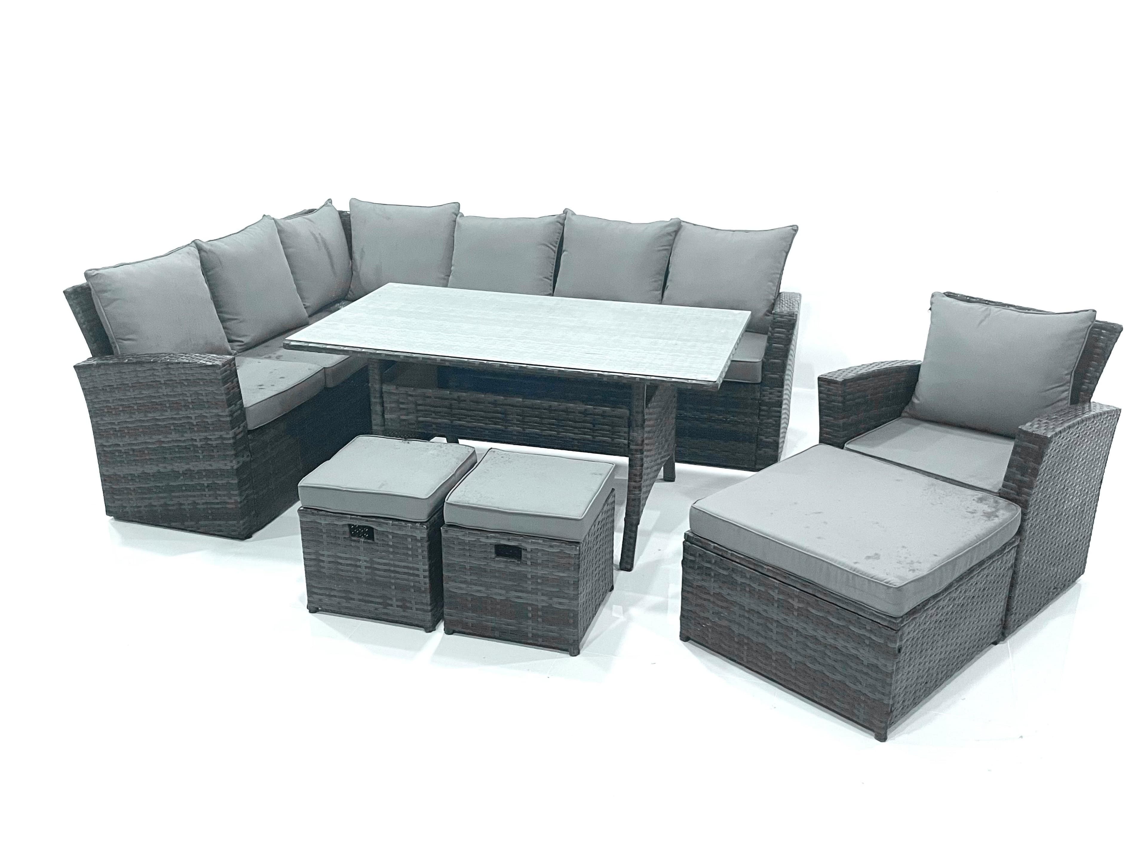 Outdoor Furniture Garden Dining Set Rattan Corner Sofa Set 3 Footstools Armchair