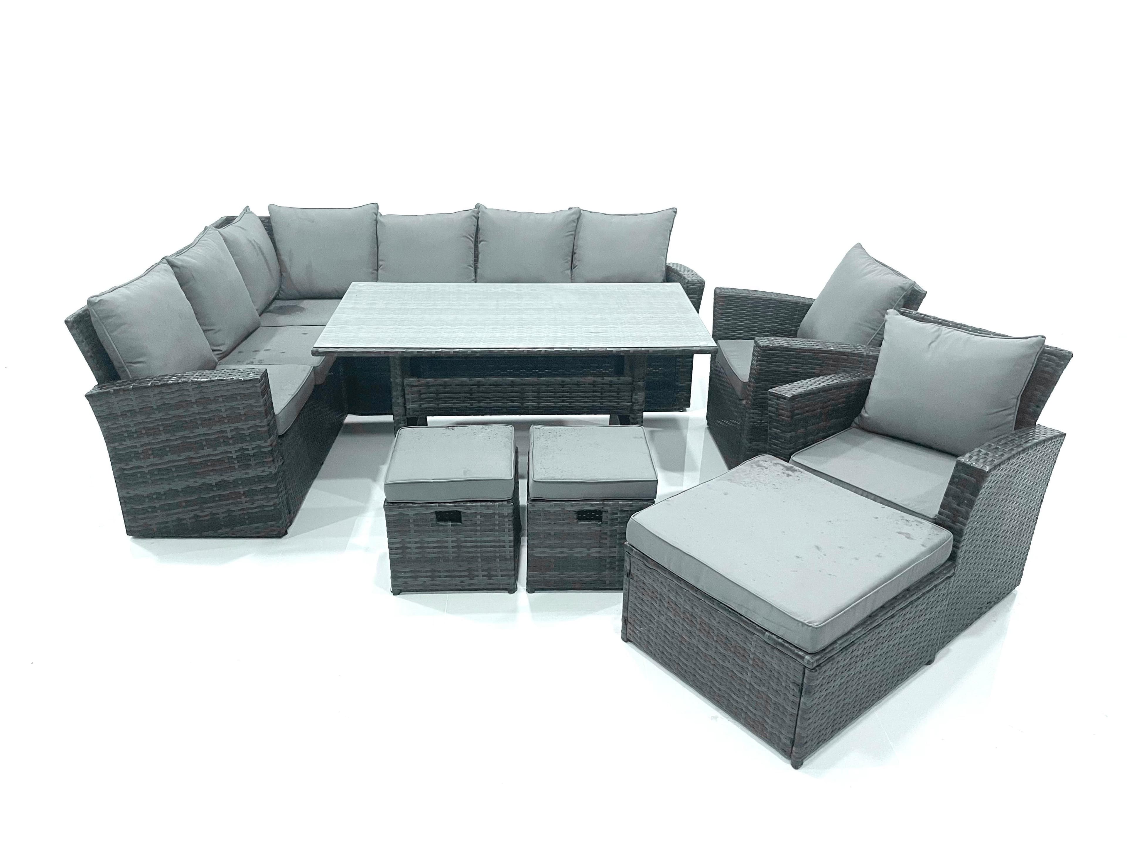 Outdoor Furniture Garden Dining Set Rattan Corner Sofa Set 3 Footstools 2 Armchairs