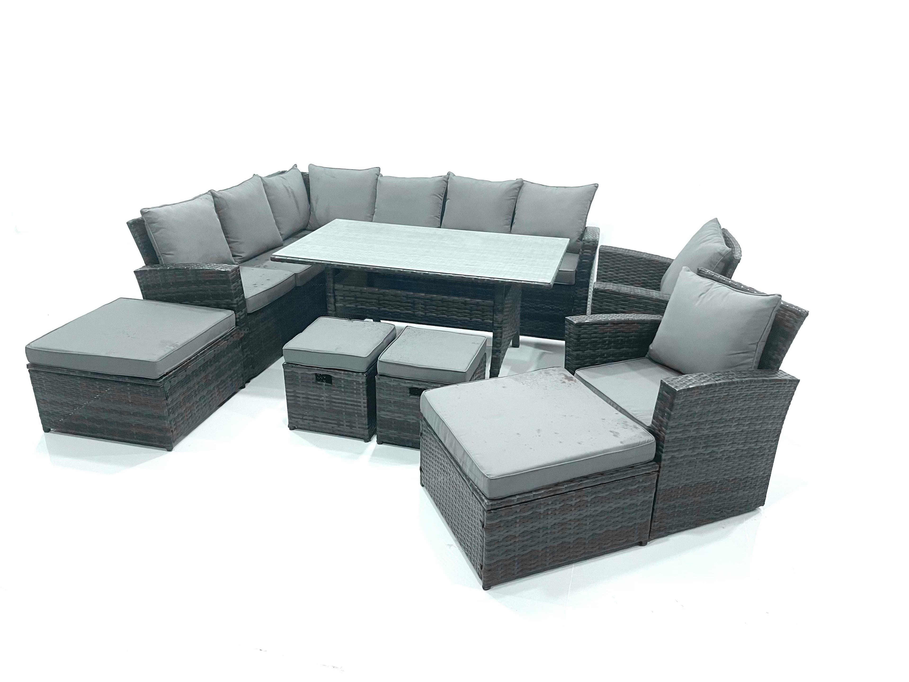 Outdoor Furniture Garden Dining Set Rattan Corner Sofa Set 4 Footstools 2 Armchairs