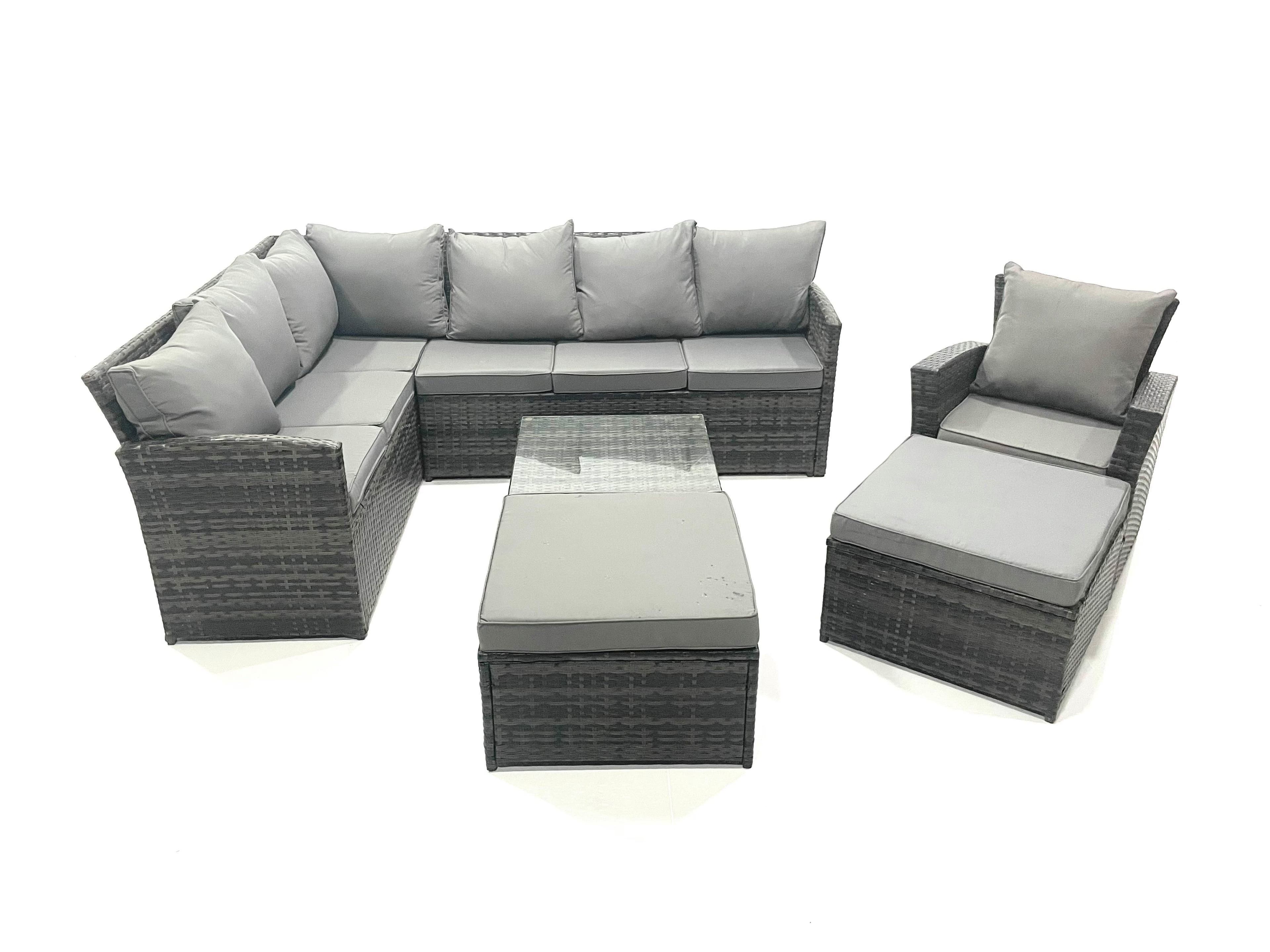 9 Seater Outdoor Garden Furniture Set Wicker PE Rattan Corner Sofa Set 2 Big Footstool