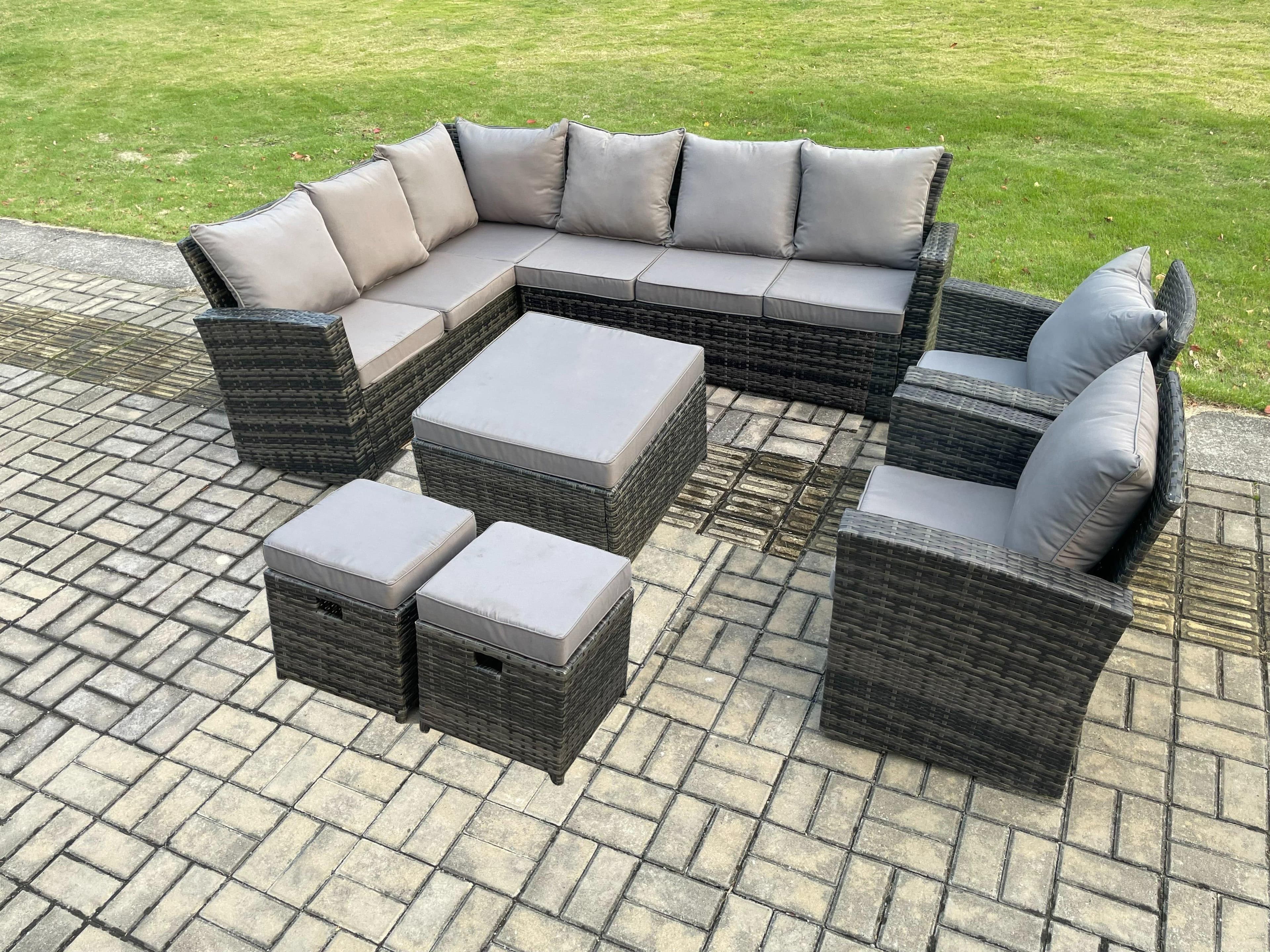 11 Seat Rattan Garden Furniture Corner Sofa Set Outdoor Patio Sofa Chair Table Set