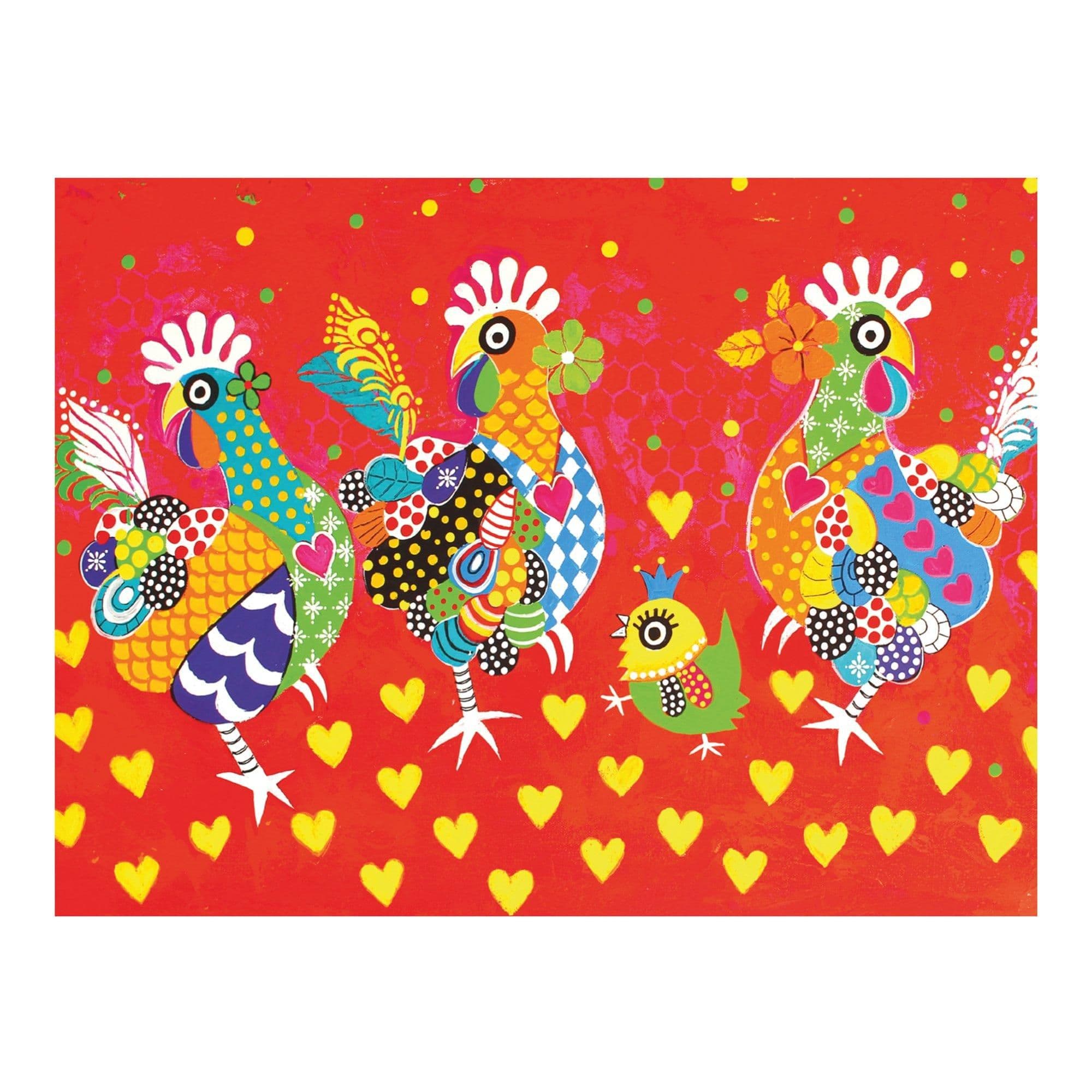 Love Hearts Chicken Dance Tea Towel