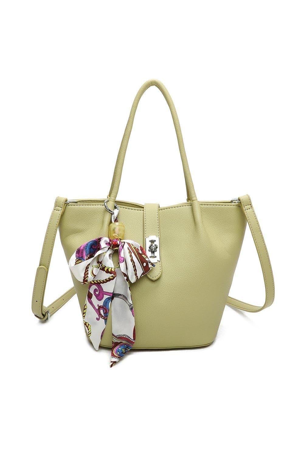 Fontanella Fashion Women's Tria Ribbon PU Leather Shoulder Tote Bag in Pale Green