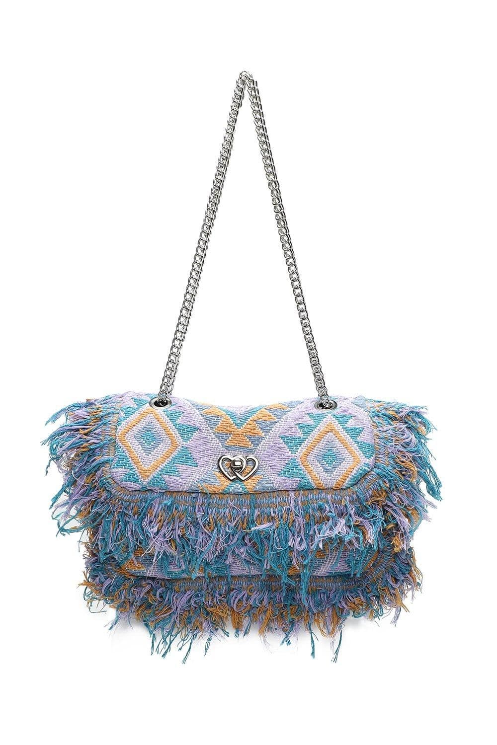 Fontanella Fashion Women's Orman Woven Finish Shoulder Bag with Chain Strap in Lilac