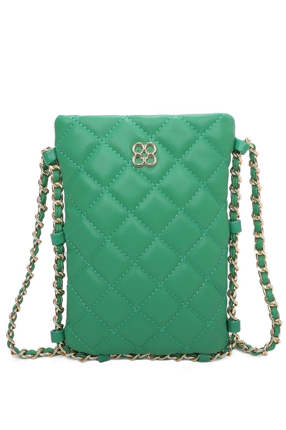 Fontanella Fashion Women's Clover Quilted Diamond Patterned Mini PU Leather Vertical Crossbody Bag in Emerald